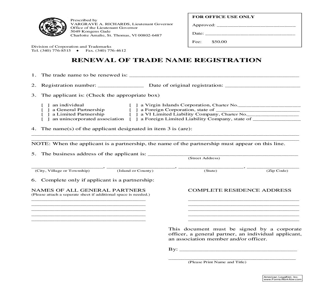 Renewal Of Trade Name Registration | Pdf Fpdf Doc Docx | Virgin Islands