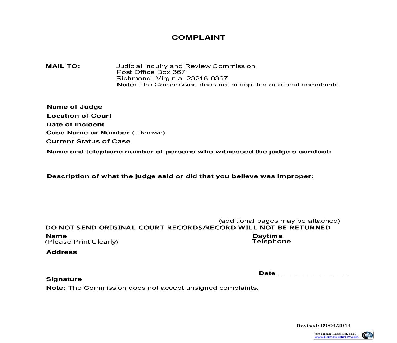 Judicial Complaint Form | Pdf Fpdf Doc Docx | Virginia