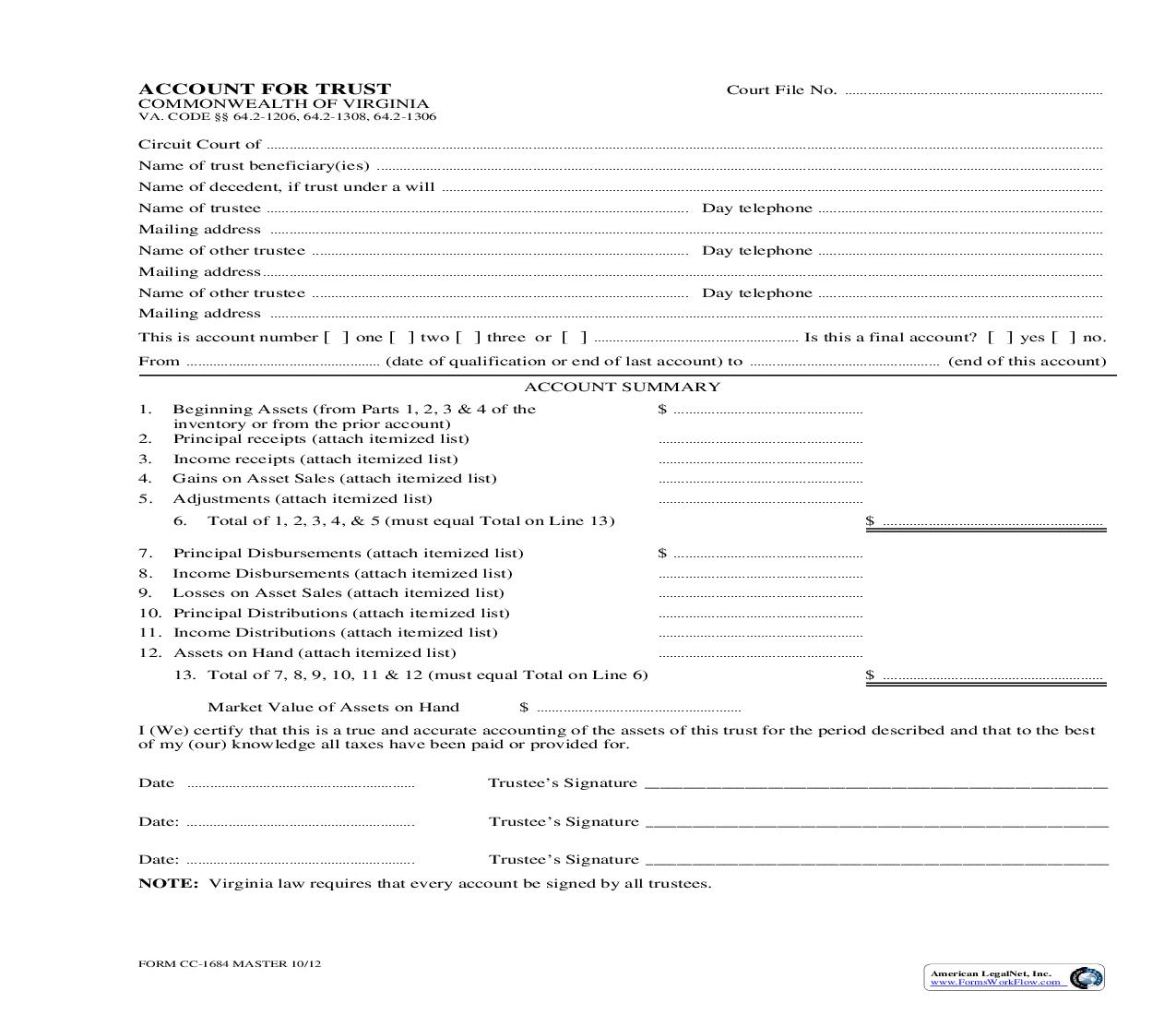 Account For Trust {CC-1684} | Pdf Fpdf Doc Docx | Virginia