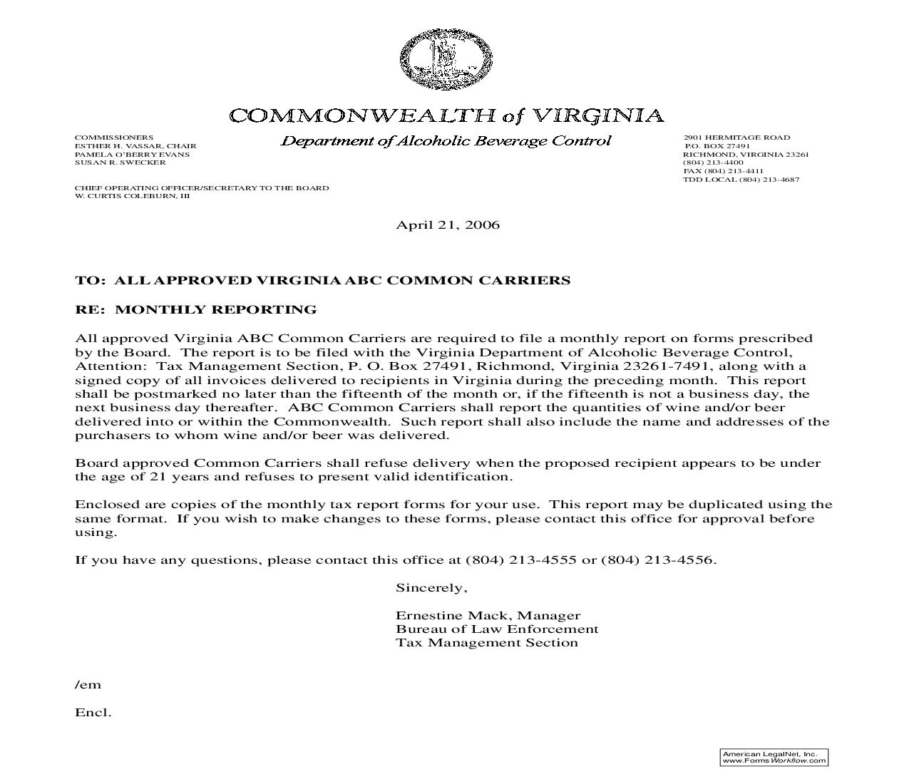 Common Carriers Report |  | Virginia