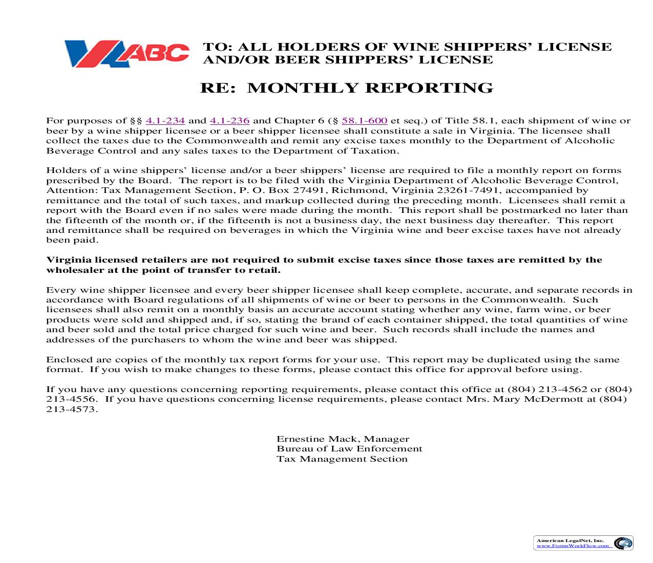 Direct Shippers Report |  | Virginia