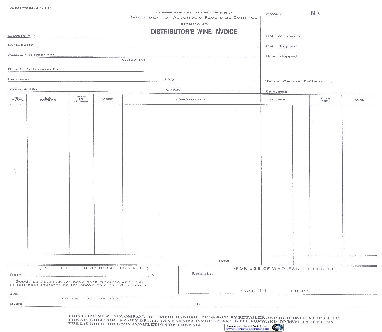 Distributors Wine Invoice |  | Virginia