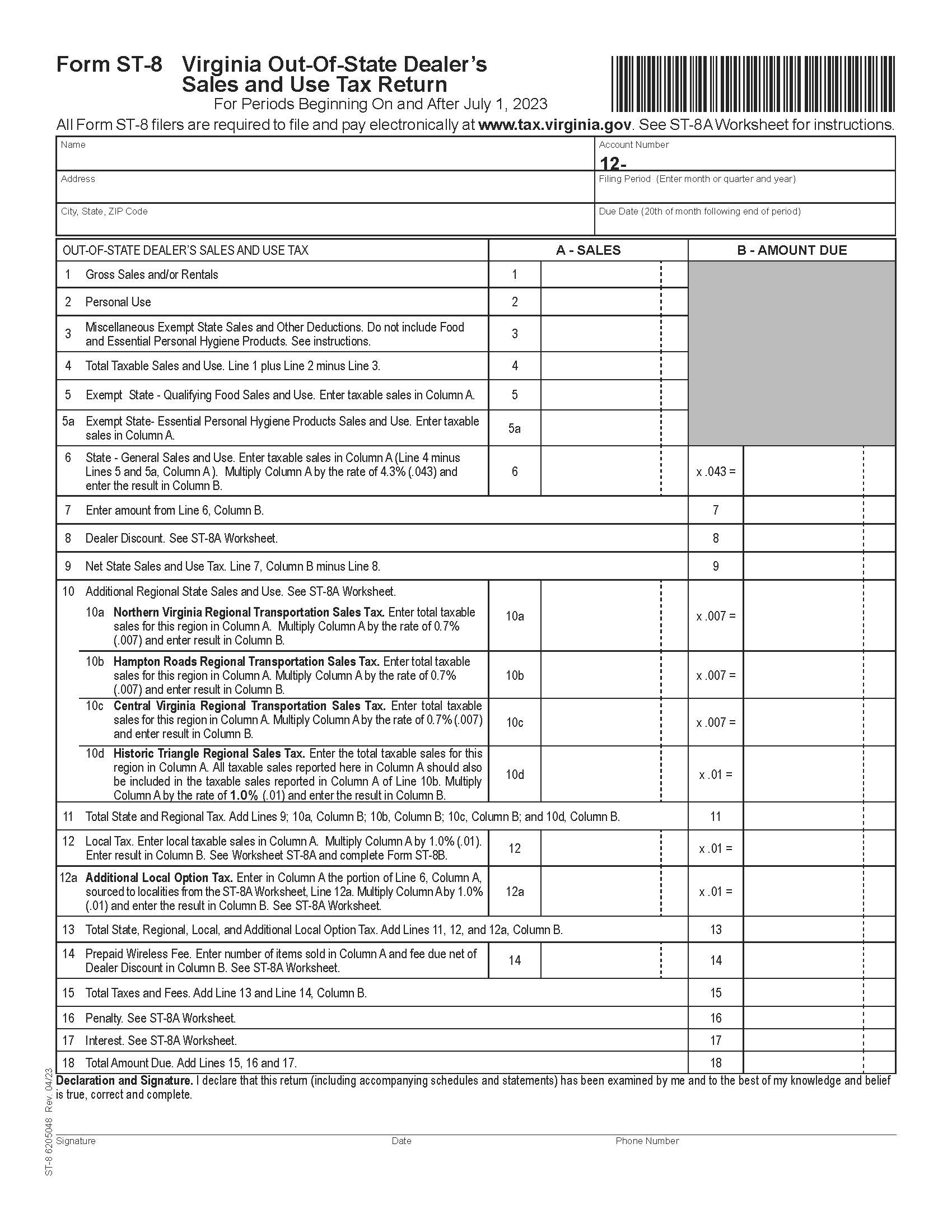 Out Of State Dealers Use Tax Return {ST-8} | Pdf Fpdf Docx | Virginia
