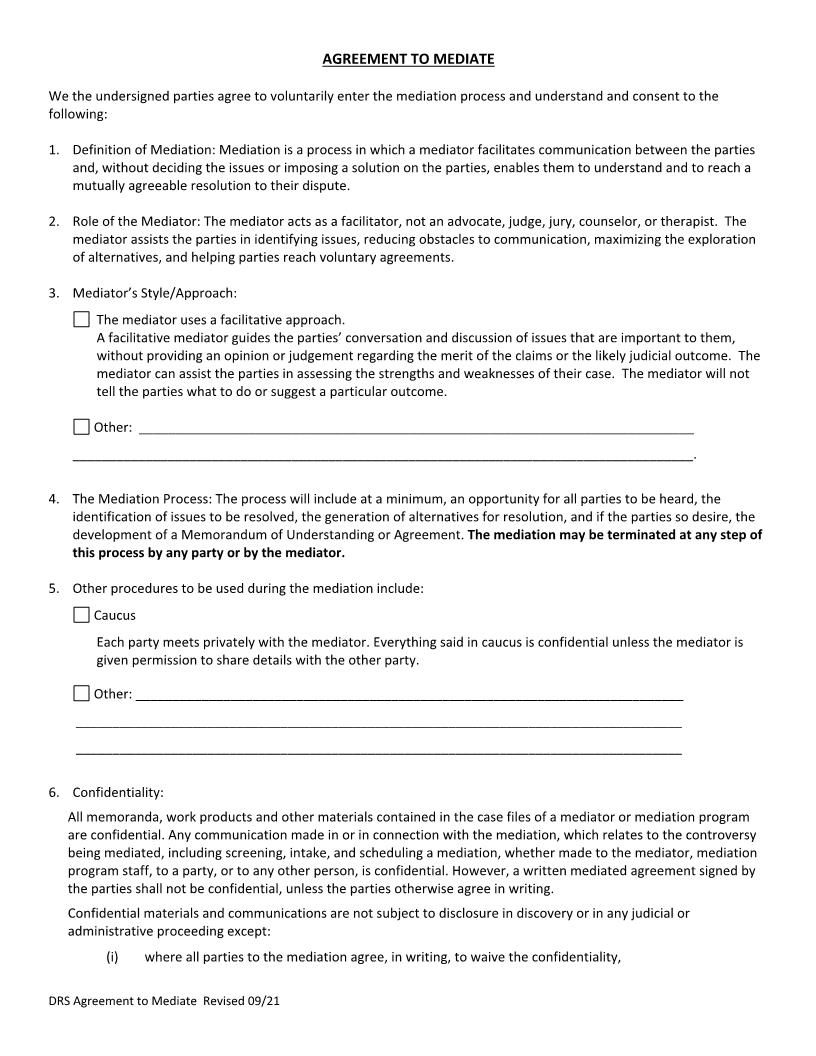 Agreement To Mediate | Pdf Fpdf Doc Docx | Virginia