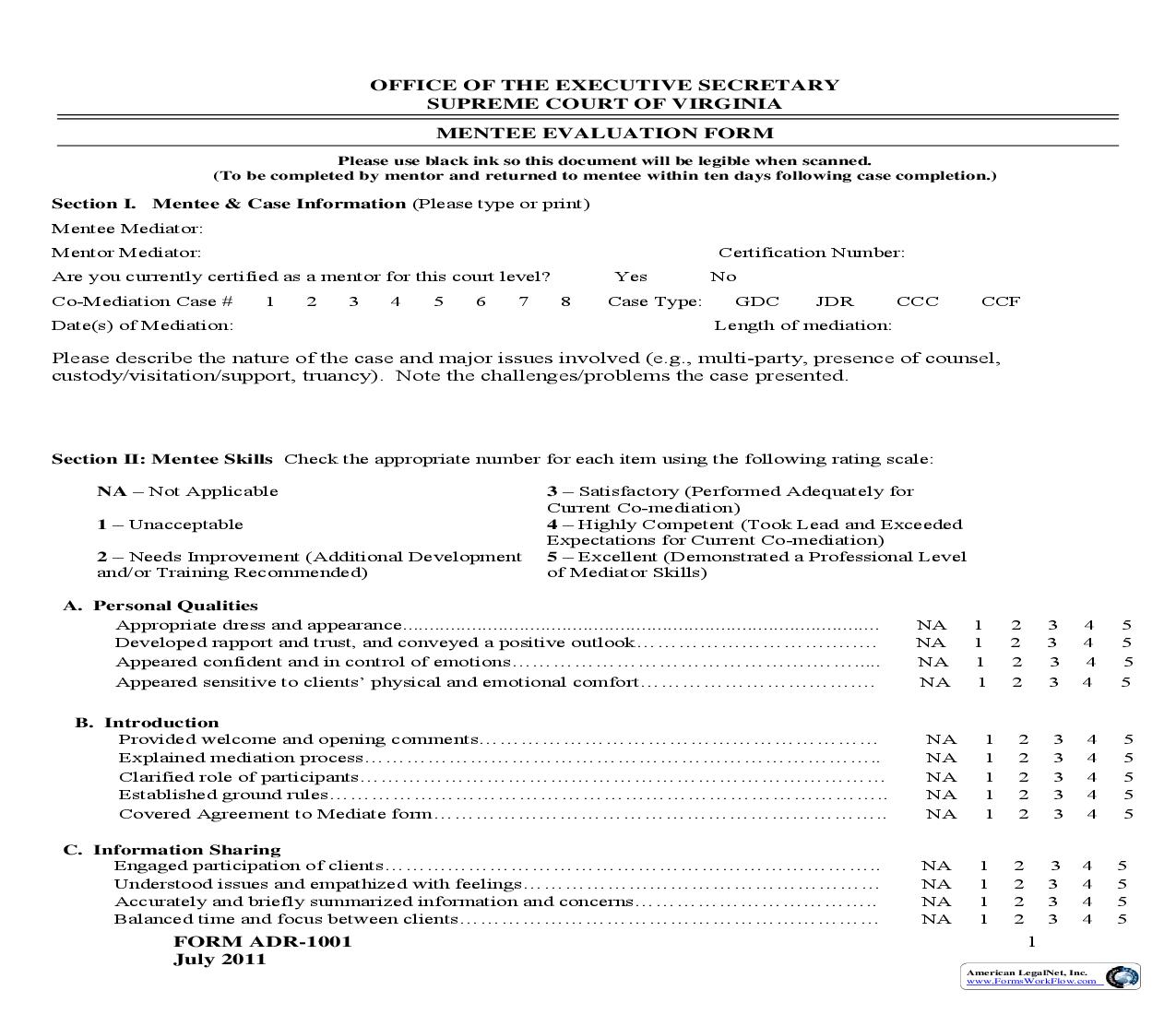 Mentee Evaluation Form {ADR-1001} | Pdf Fpdf Doc Docx | Virginia