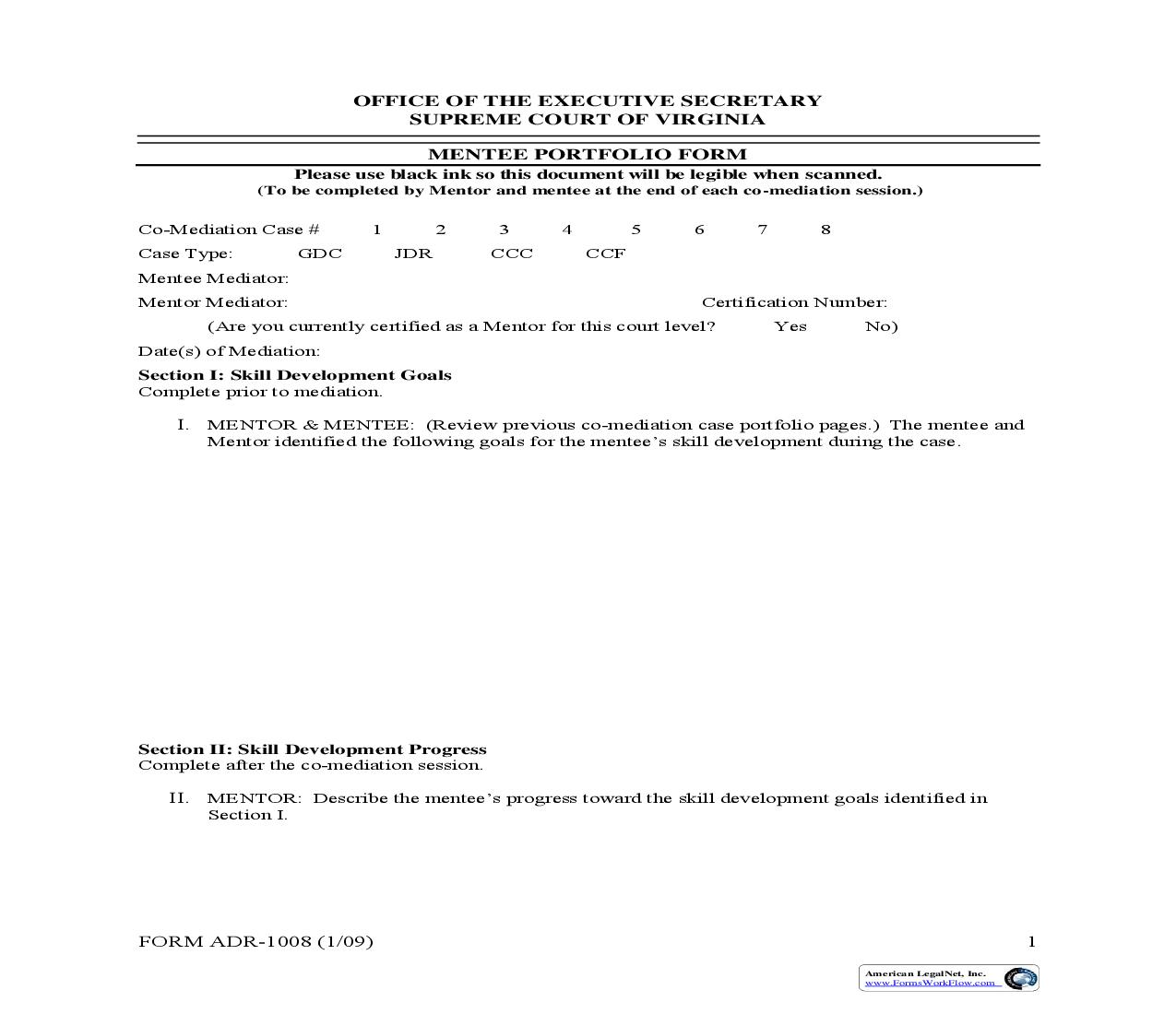 Mentee Portfolio Form {ADR-1008} | Pdf Fpdf Doc Docx | Virginia