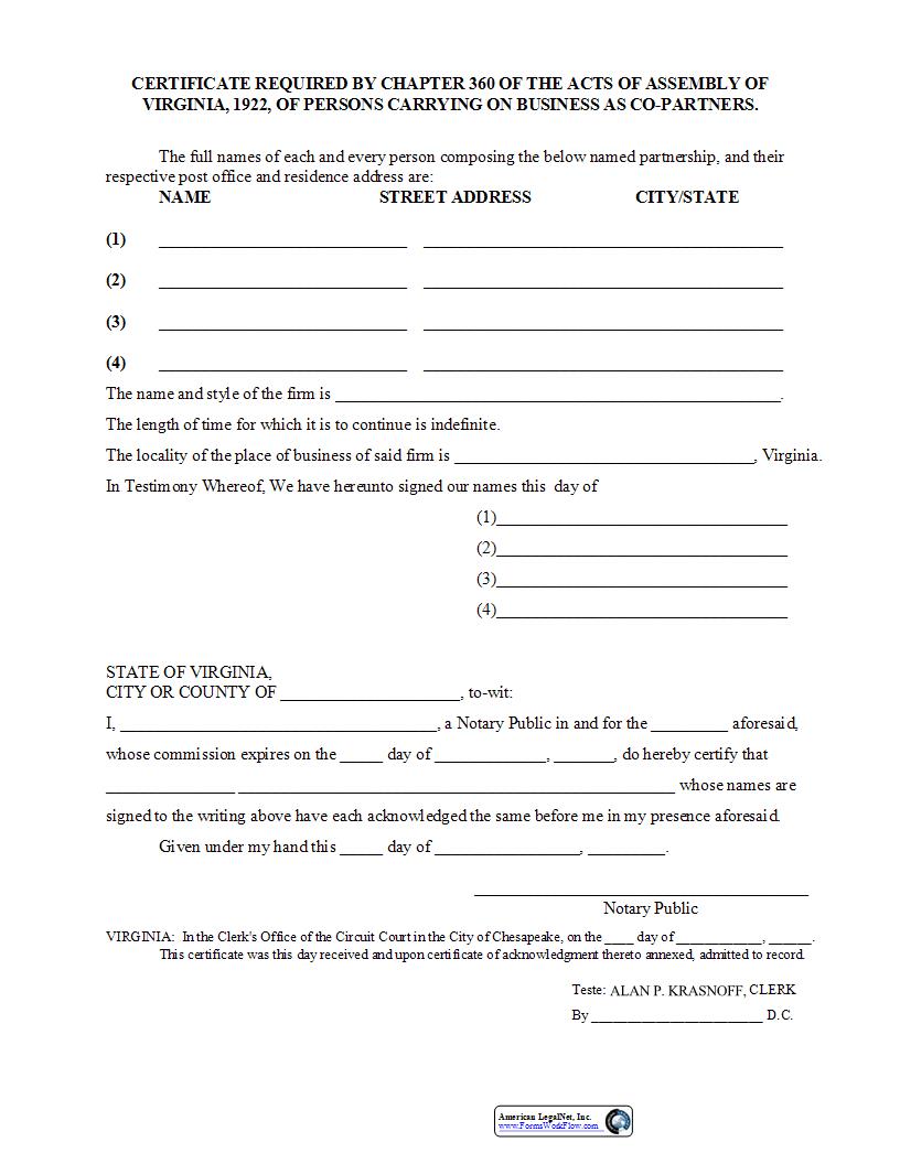 Partnership Form For Corporation | Pdf Fpdf Docx | Virginia