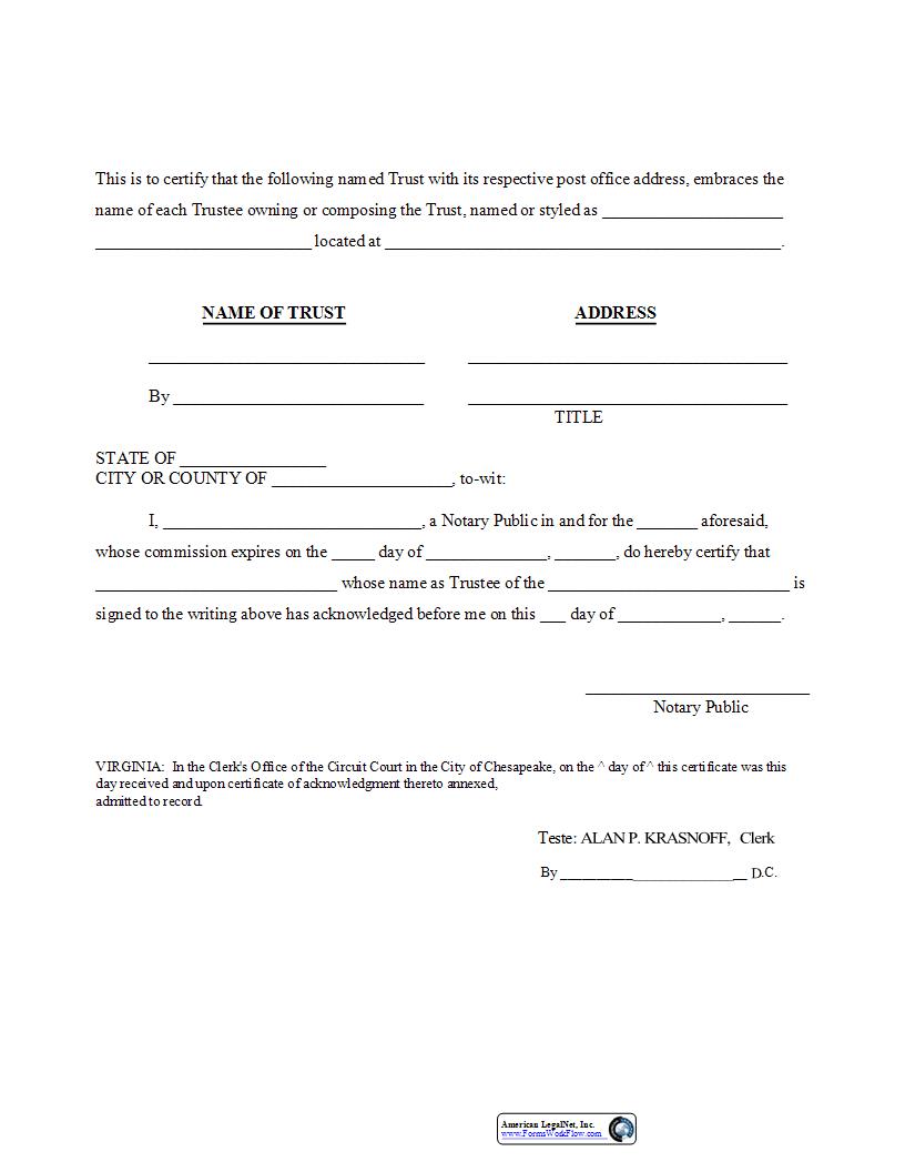 Registration For Trust | Pdf Fpdf Docx | Virginia