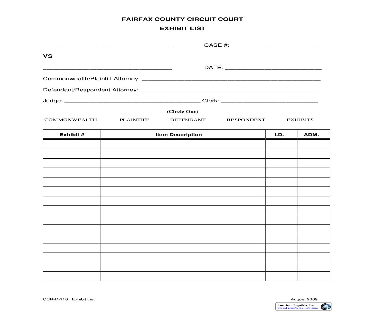 Exhibit List {CCR-D-110} | Pdf Fpdf Doc Docx | Virginia