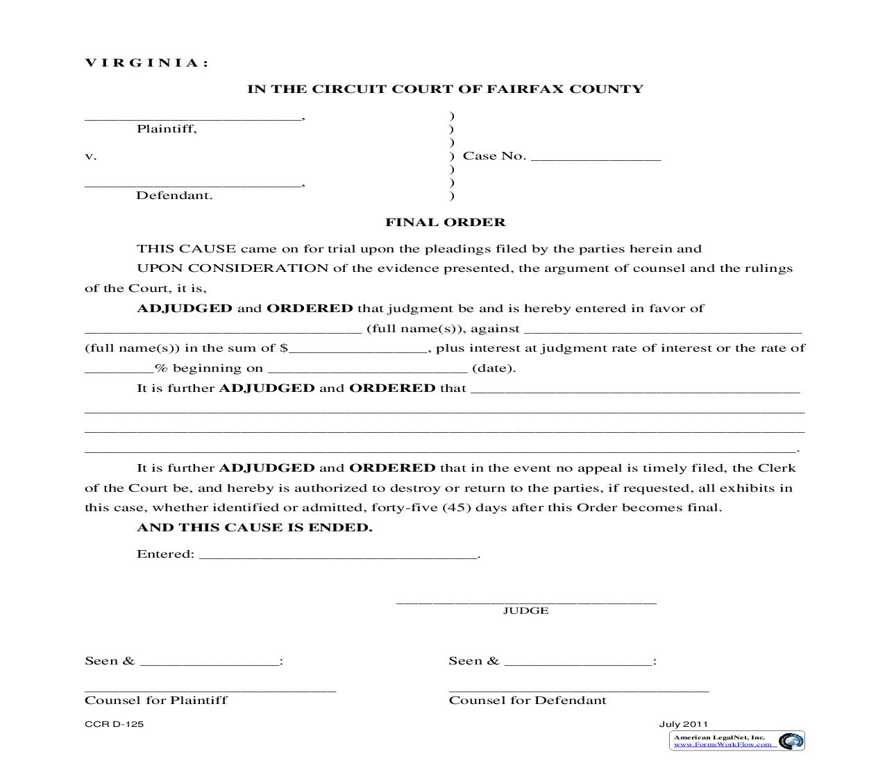 Final Order {CCR D-125} | Pdf Fpdf Doc Docx | Virginia