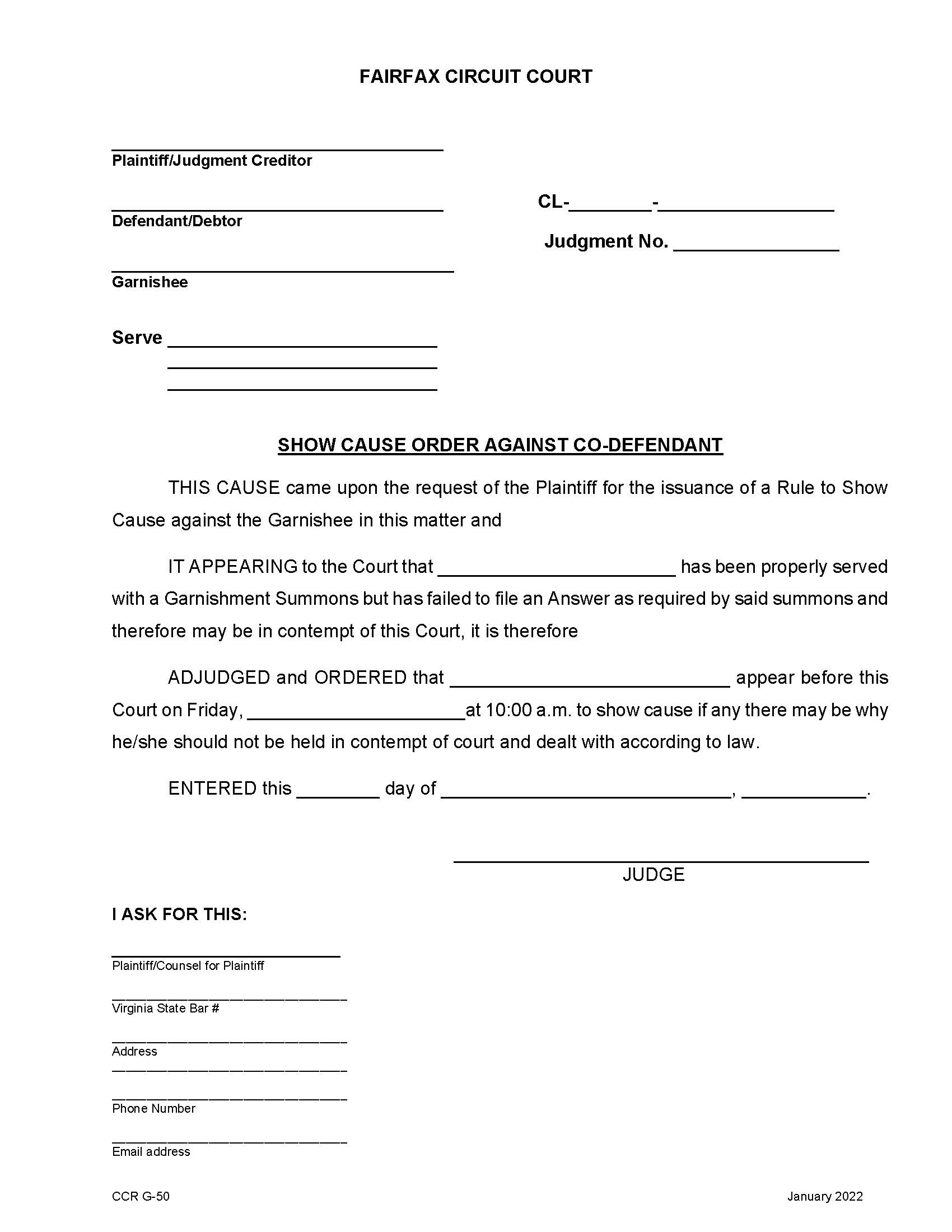 Show Cause Order Against Co-Defendant {CCR G-50} | Pdf Fpdf Doc Docx | Virginia