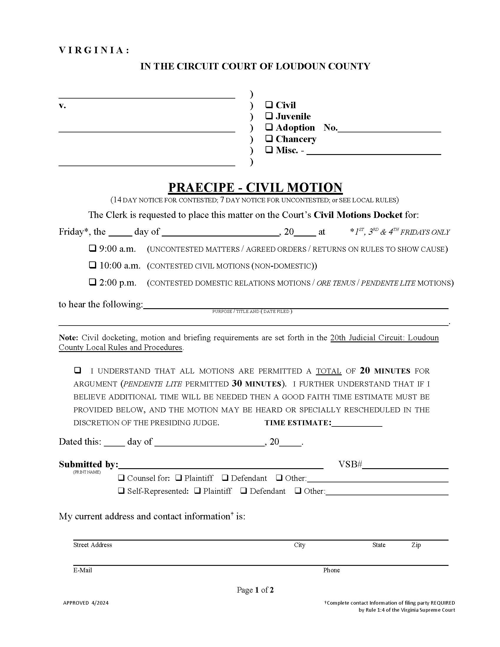 Praecipe Civil Motion | Pdf Fpdf Docx | Virginia