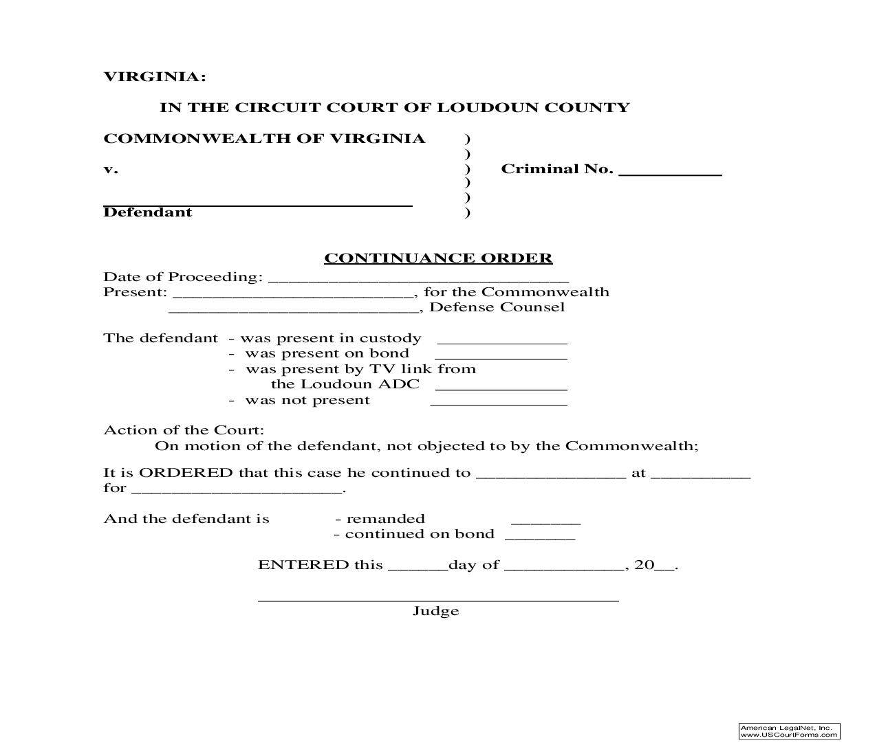 Continuance Order | Pdf Fpdf Doc Docx | Virginia