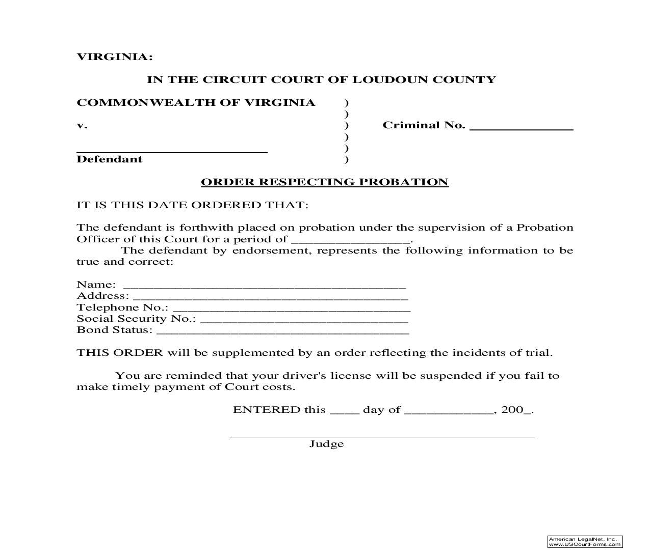 Order Respecting Probation | Pdf Fpdf Doc Docx | Virginia