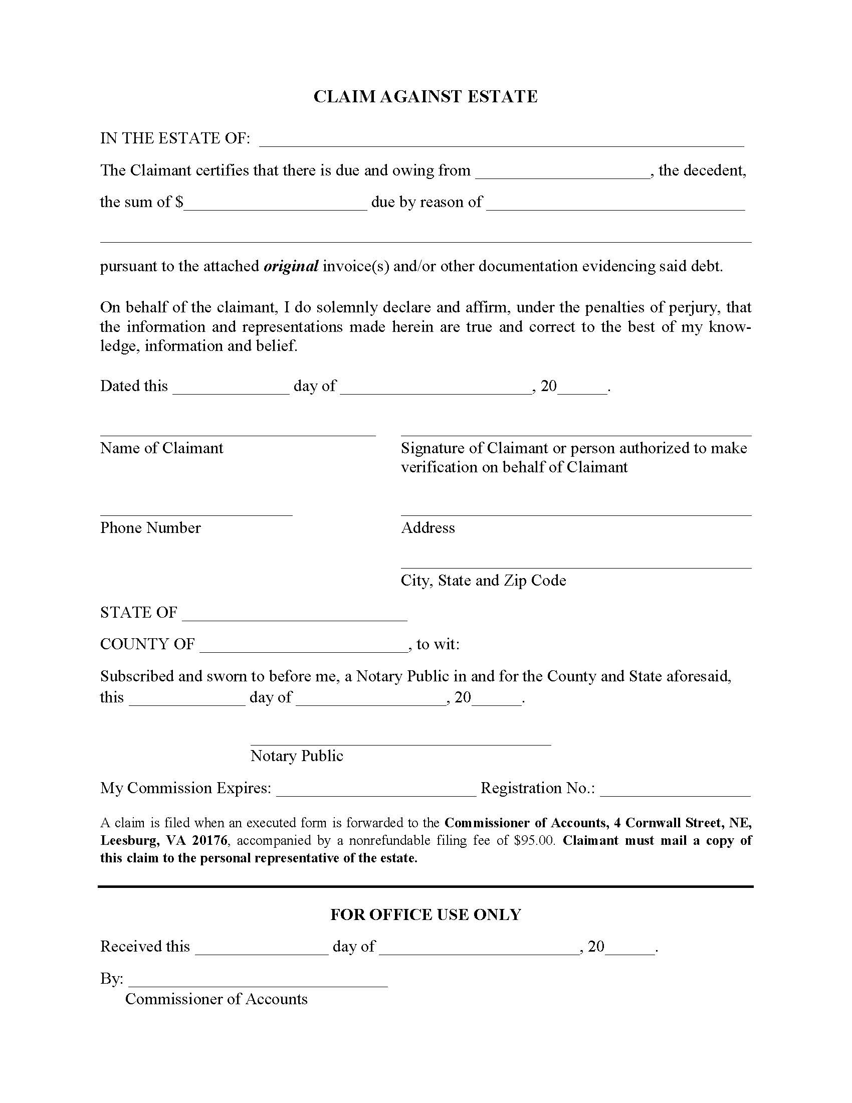 Claim Against Estate | Pdf Fpdf Doc Docx | Virginia