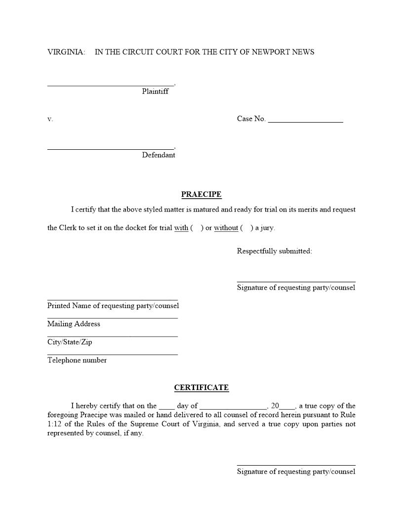 Praecipe | Pdf Fpdf Doc Docx | Virginia