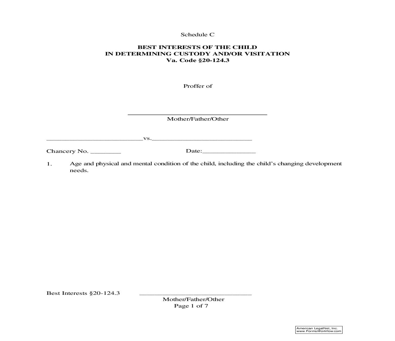 Schedule C-Best Interests Of Child In Determining Custody And-Or Visitation | Pdf Fpdf Doc Docx | Virginia