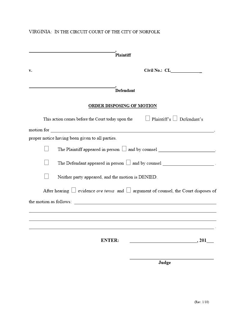 Order Disposing Of Motion | Pdf Fpdf Docx | Virginia