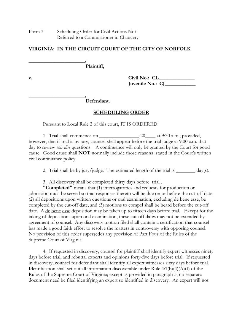 Scheduling Order {3} | Pdf Fpdf Doc Docx | Virginia
