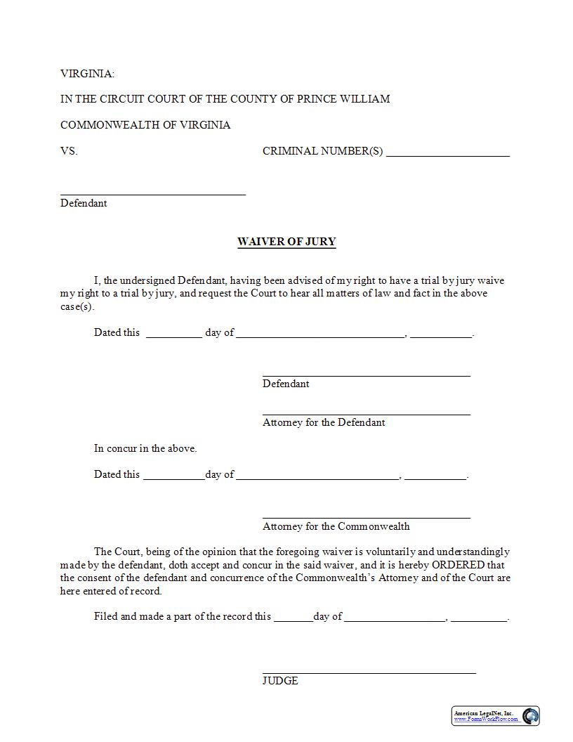 Waiver Of Jury | Pdf Fpdf Docx | Virginia
