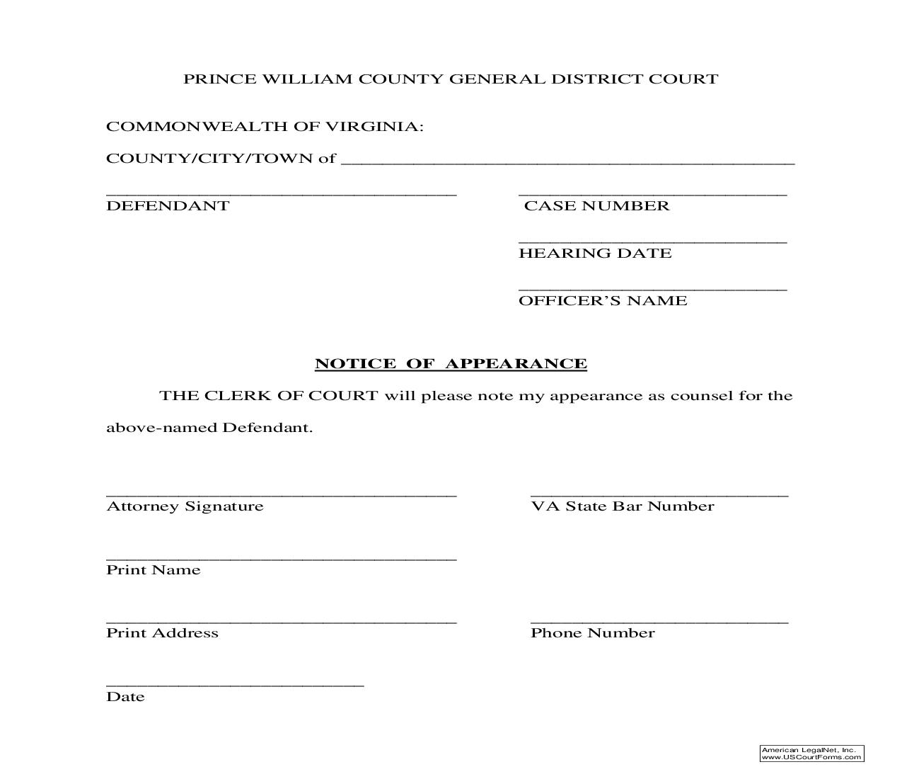 Notice Of Appearance | Pdf Fpdf Doc Docx | Virginia
