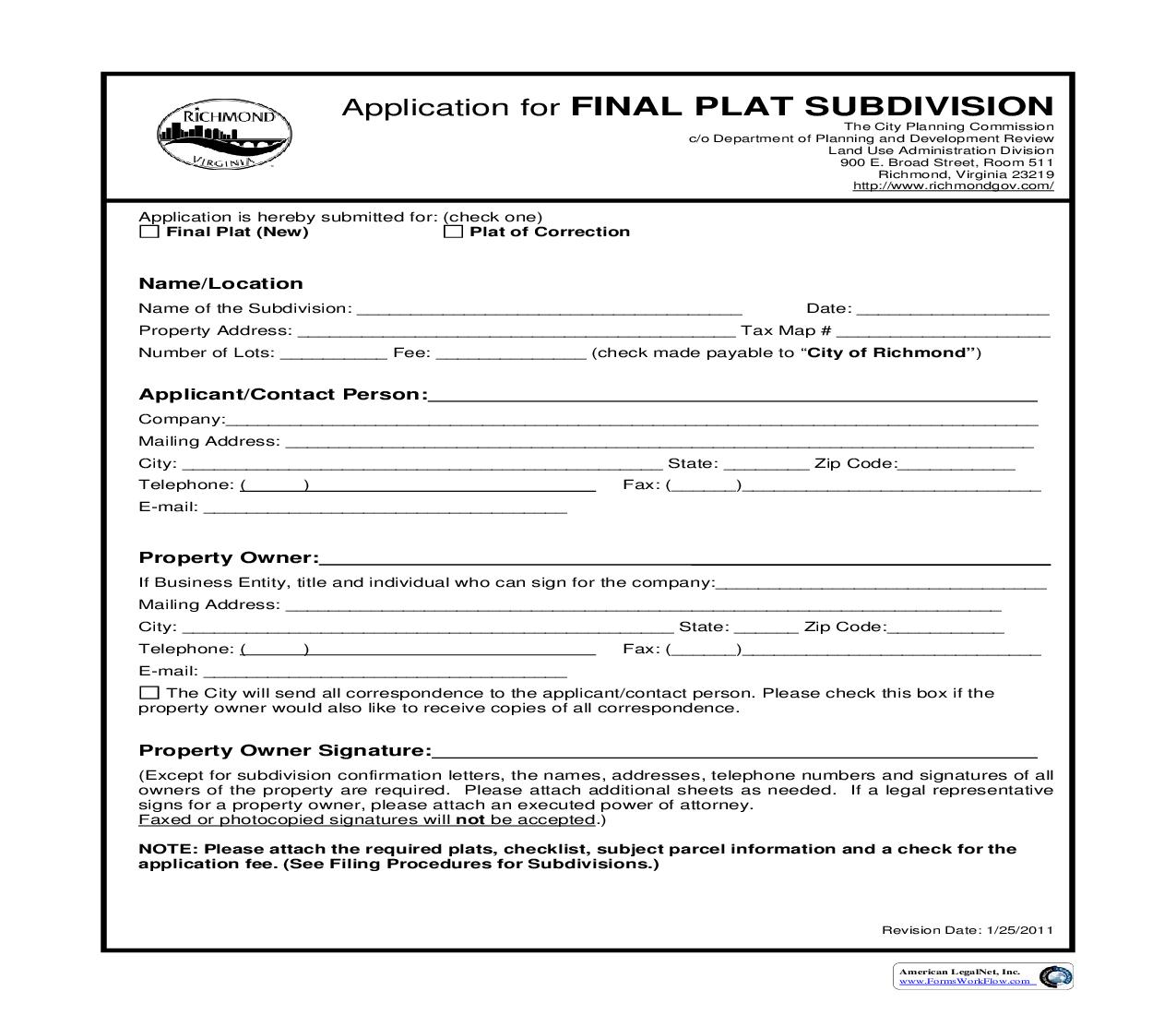 Application For Final Plat Subdivision | Pdf Fpdf Doc Docx | Virginia
