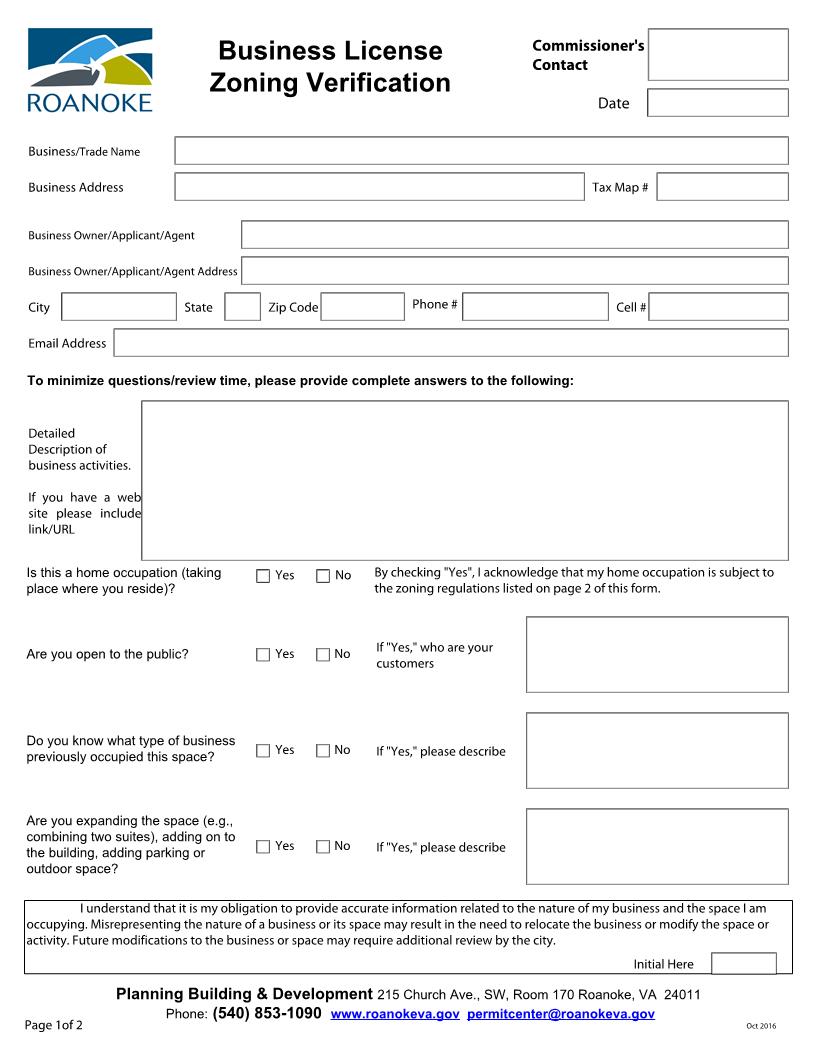 Business License Zoning Verification | Pdf Fpdf Docx | Virginia