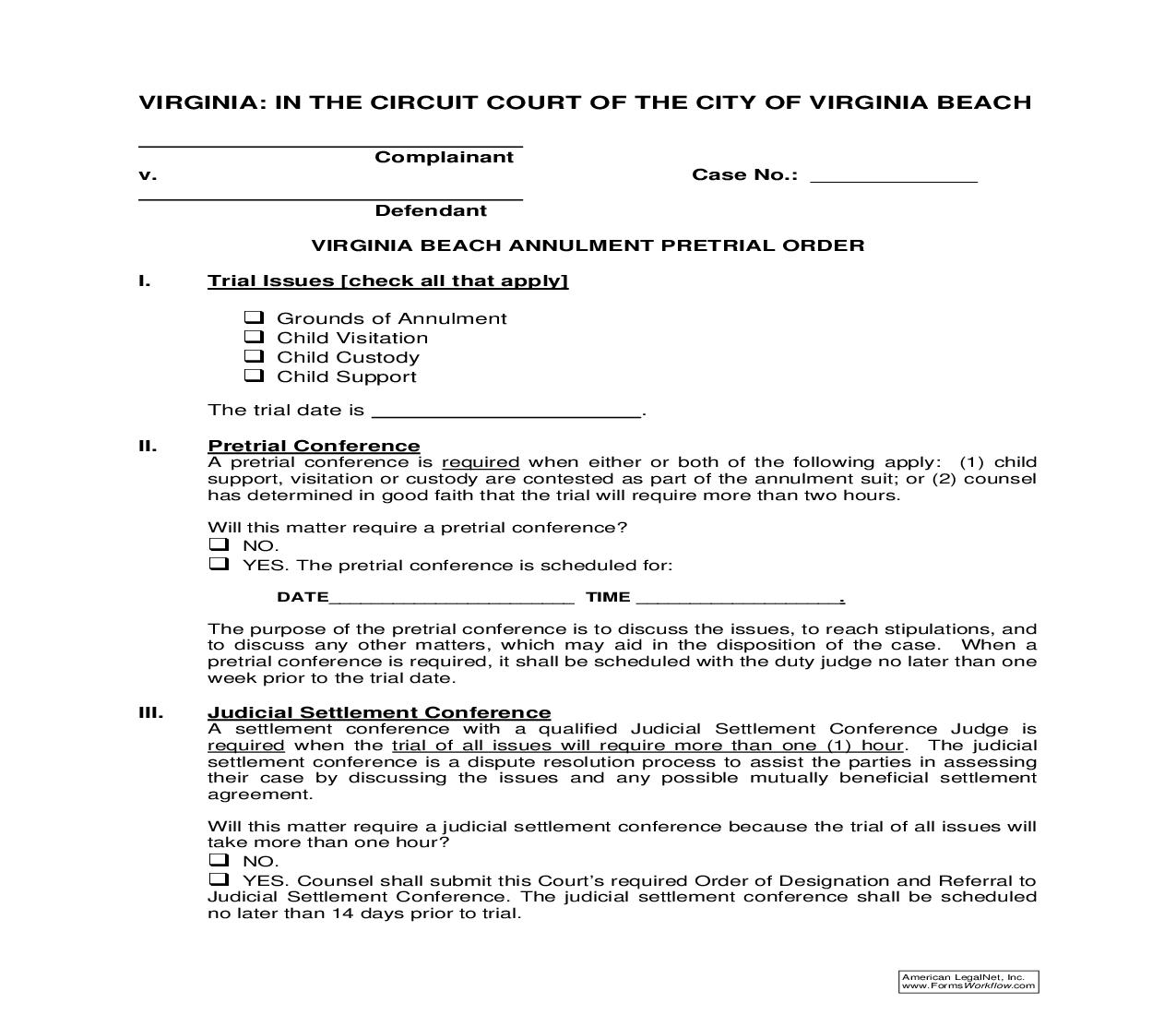 Annulment Pretrial Order | Pdf Fpdf Doc Docx | Virginia