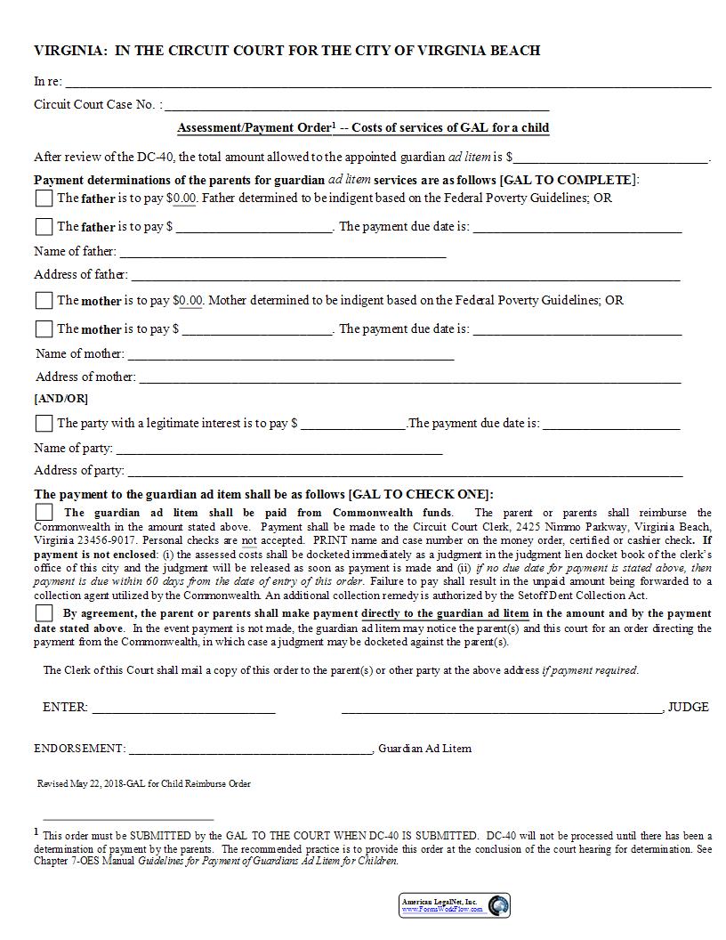 Assessment Payment Order  | Pdf Fpdf Docx | Virginia