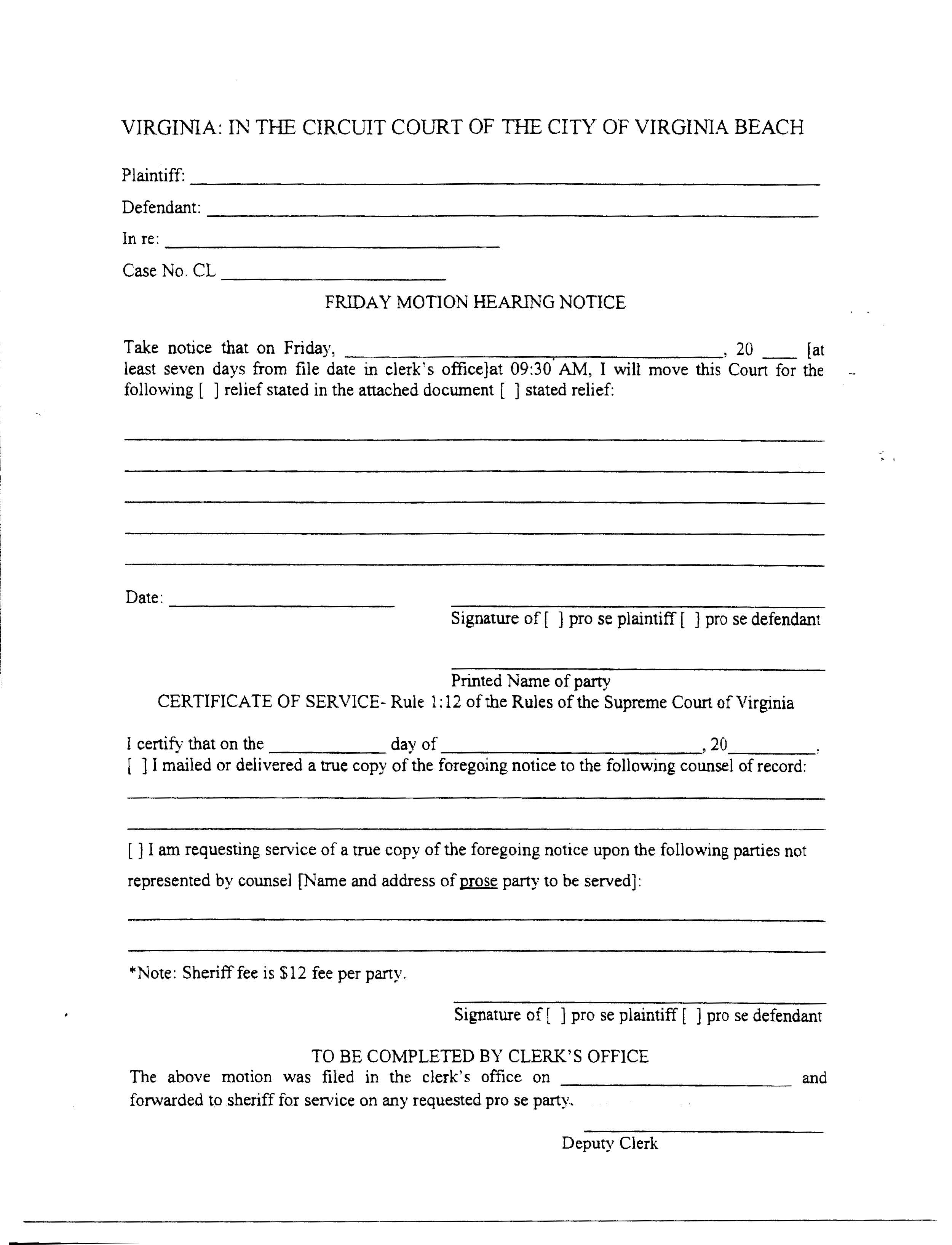 Friday Motion Hearing Notice | Pdf Fpdf Doc Docx | Virginia