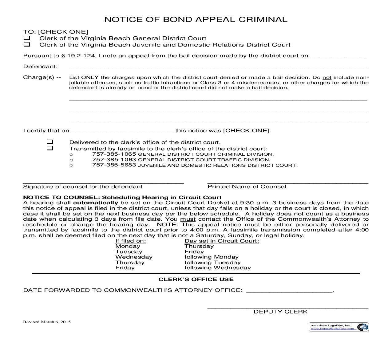 Notice Of Bond Appeal | Pdf Fpdf Doc Docx | Virginia