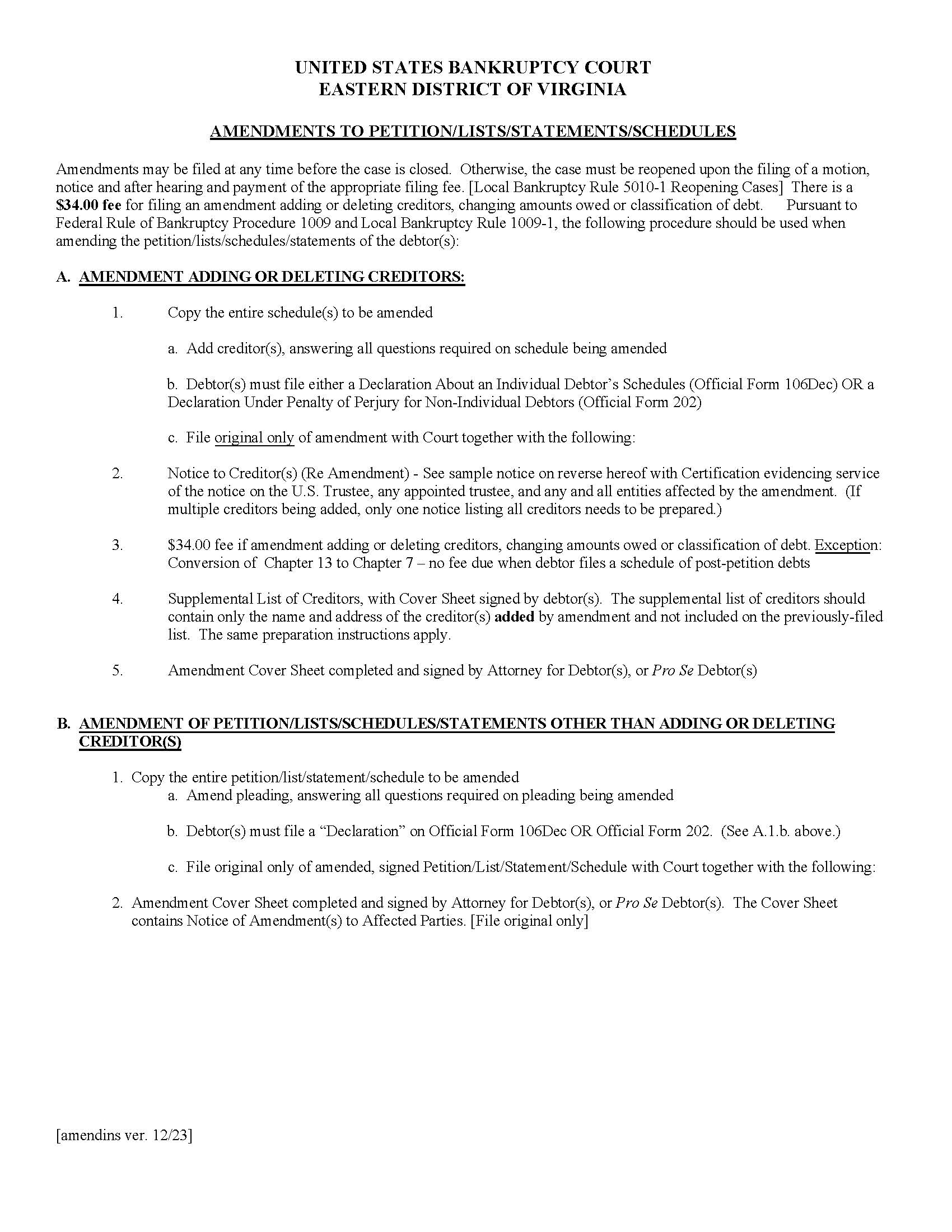 Amendments To Petition Lists Statements Schedules | Pdf Fpdf Doc Docx | Virginia