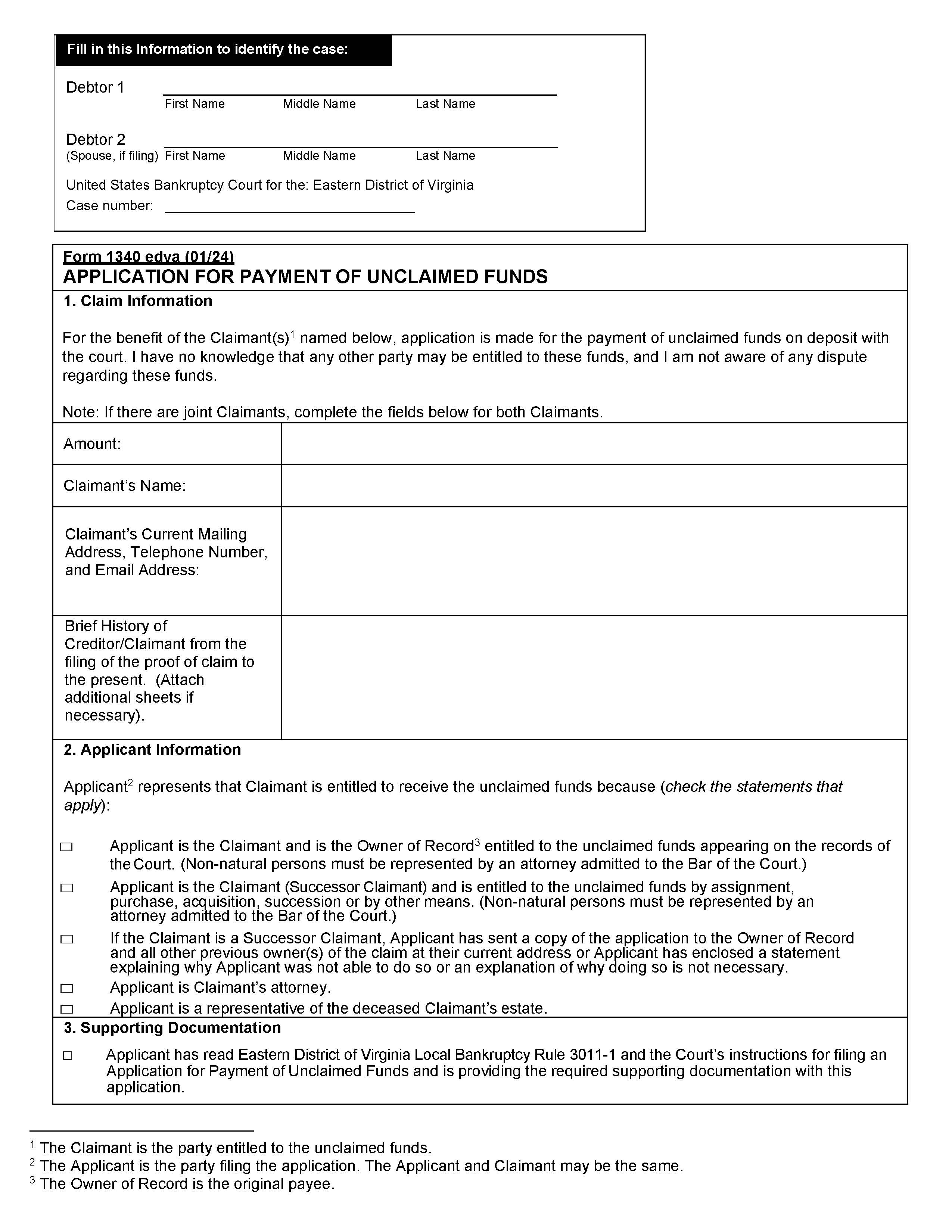 Application For Payment Of Unclaimed Funds (VAED) {1340} | Pdf Fpdf Docx | Virginia