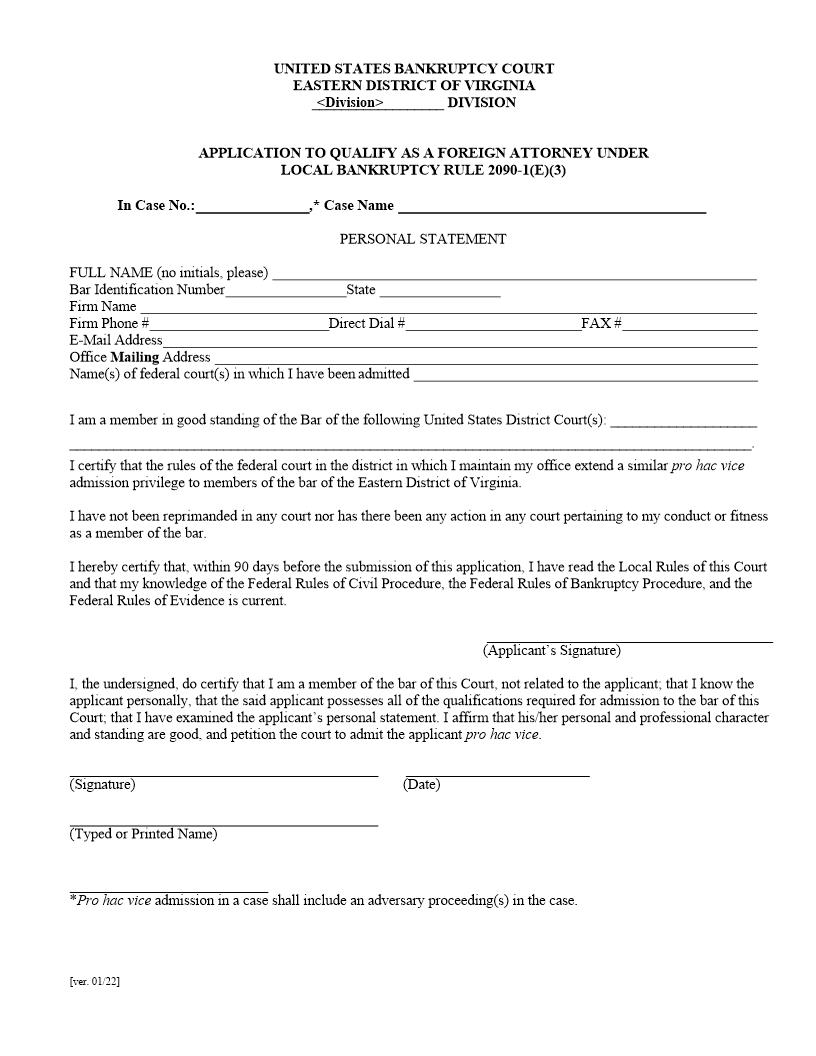 Application To Qualify As A Foreign Attorney | Pdf Fpdf Doc Docx | Virginia