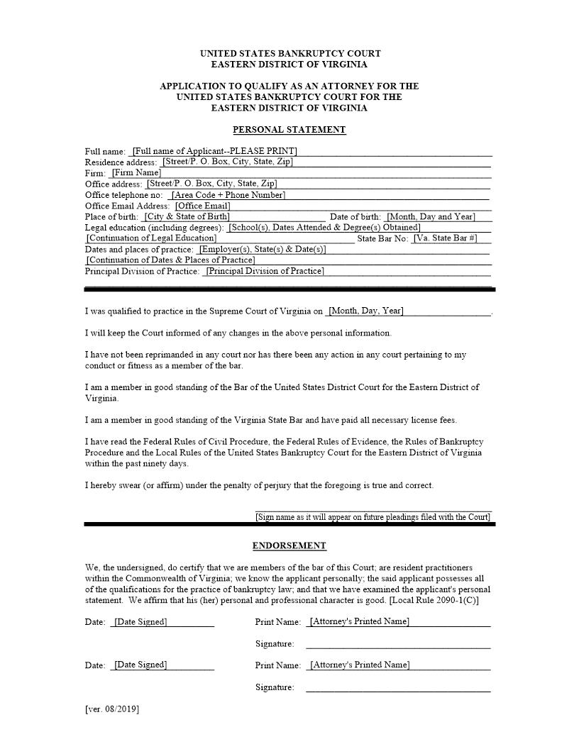 Application To Qualify As An Attorney | Pdf Fpdf Doc Docx | Virginia