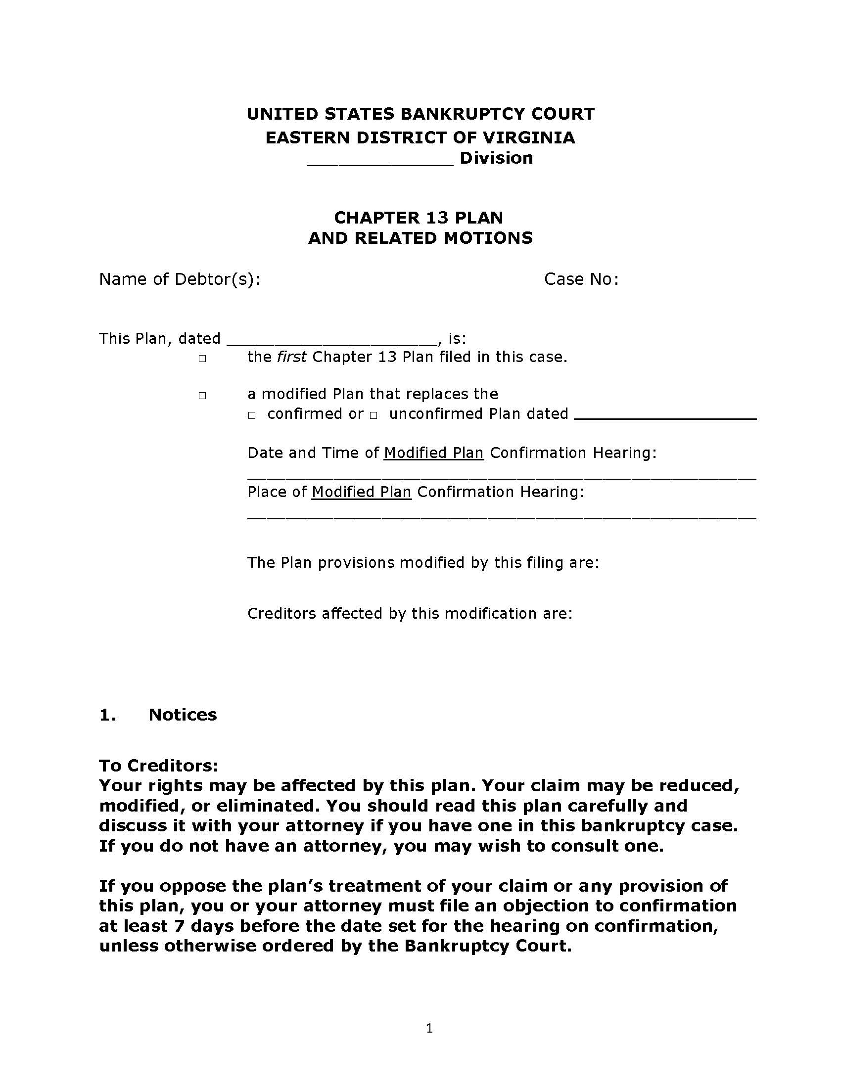 Chapter 13 Plan And Related Motions | Pdf Fpdf Docx | Virginia