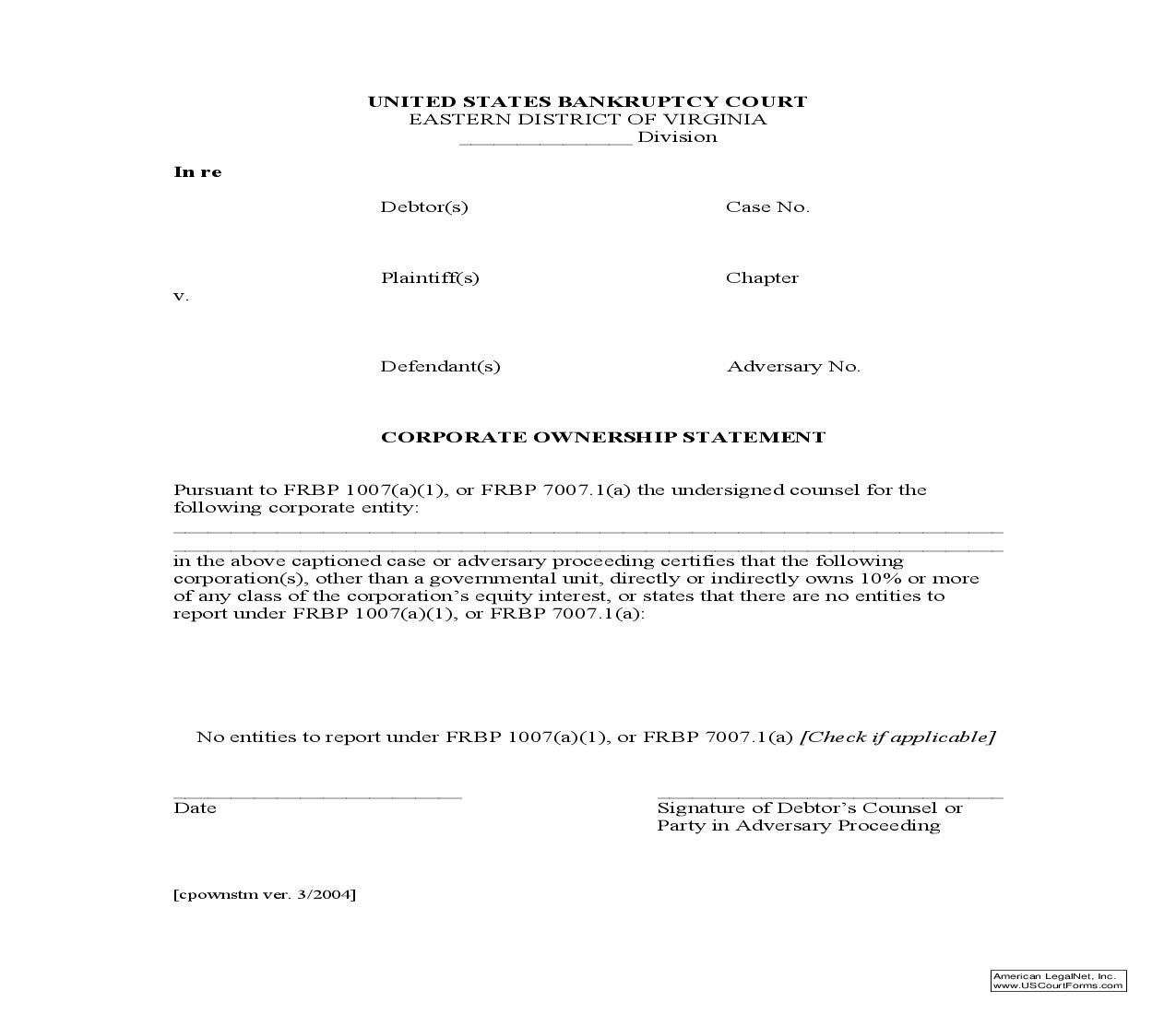 Corporate Ownership Statement | Pdf Fpdf Doc Docx | Virginia