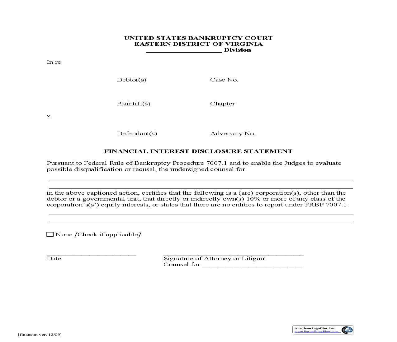 Financial Interest Disclosure Statement | Pdf Fpdf Doc Docx | Virginia