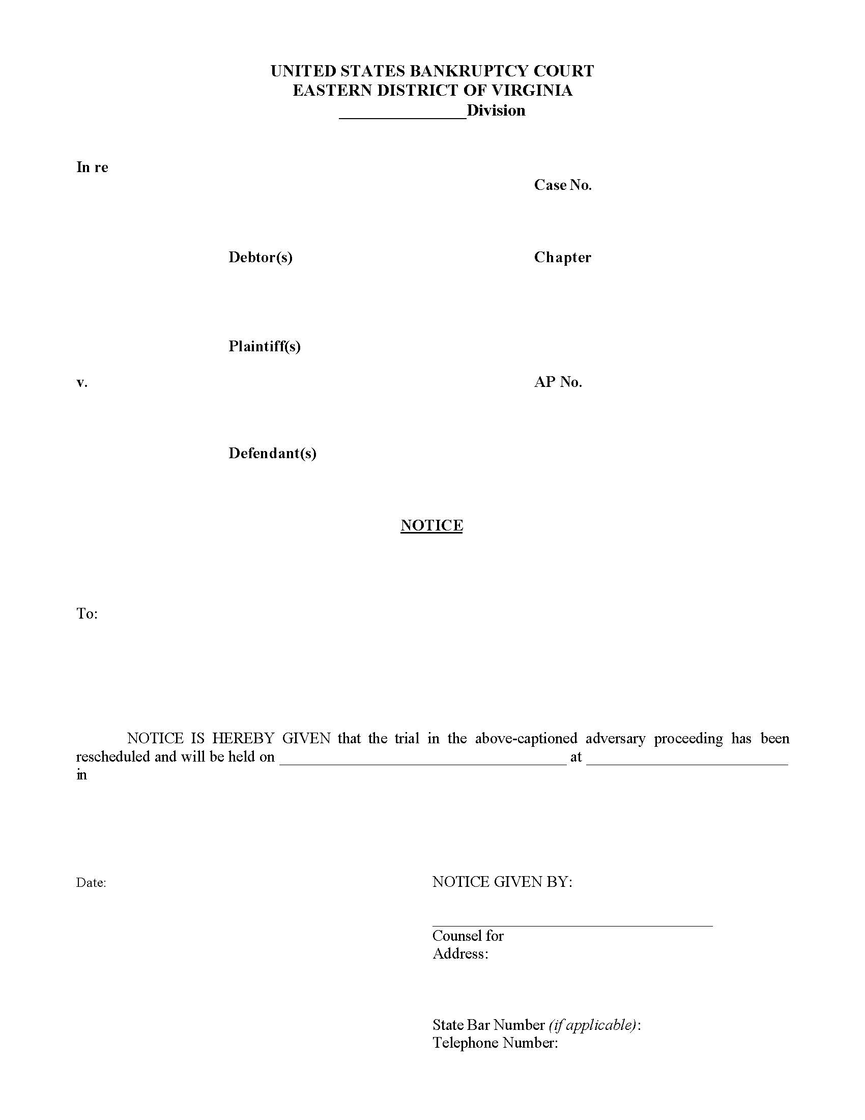 Notice (Rescheduled Trial) | Pdf Fpdf Docx | Virginia