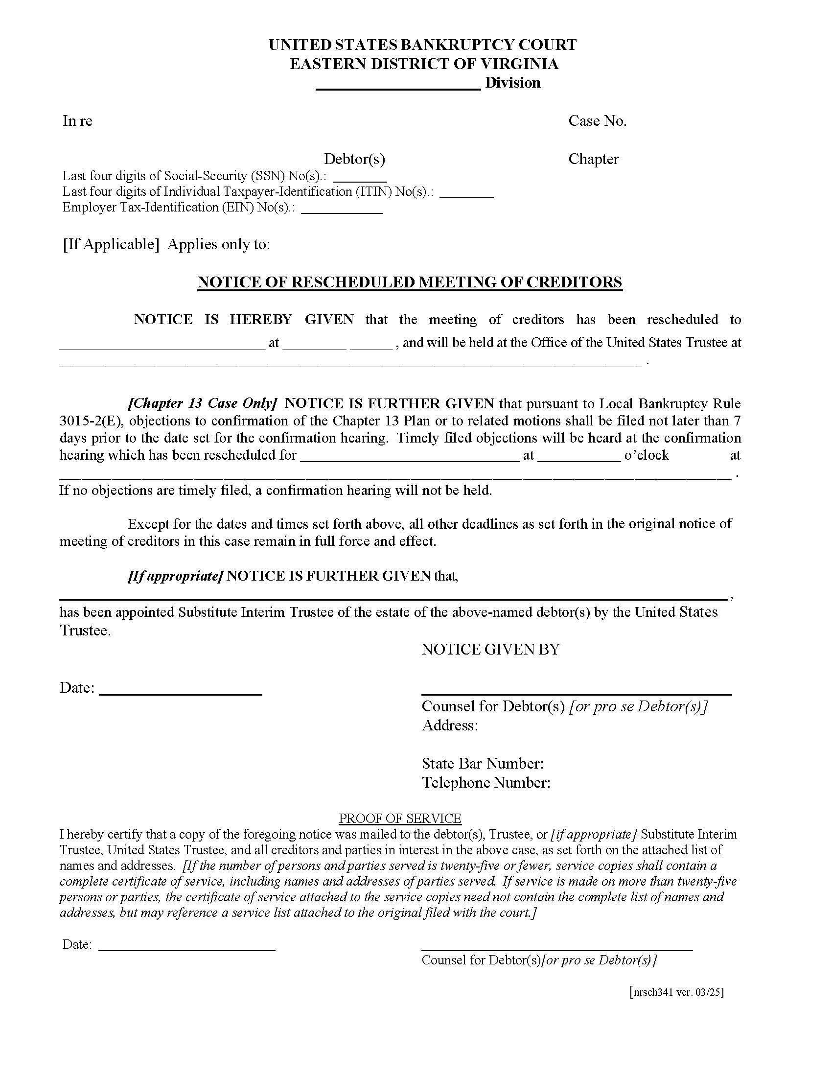 Notice Of Rescheduled Meeting Of Creditors | Pdf Fpdf Docx | Virginia