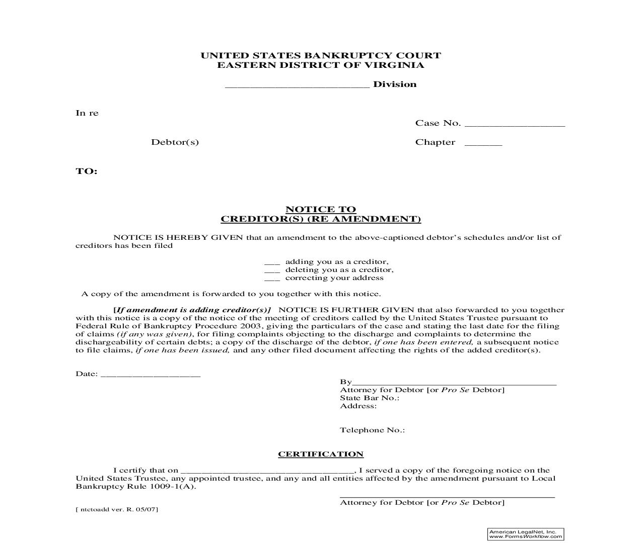 Notice To Creditors Re Amendment | Pdf Fpdf Doc Docx | Virginia