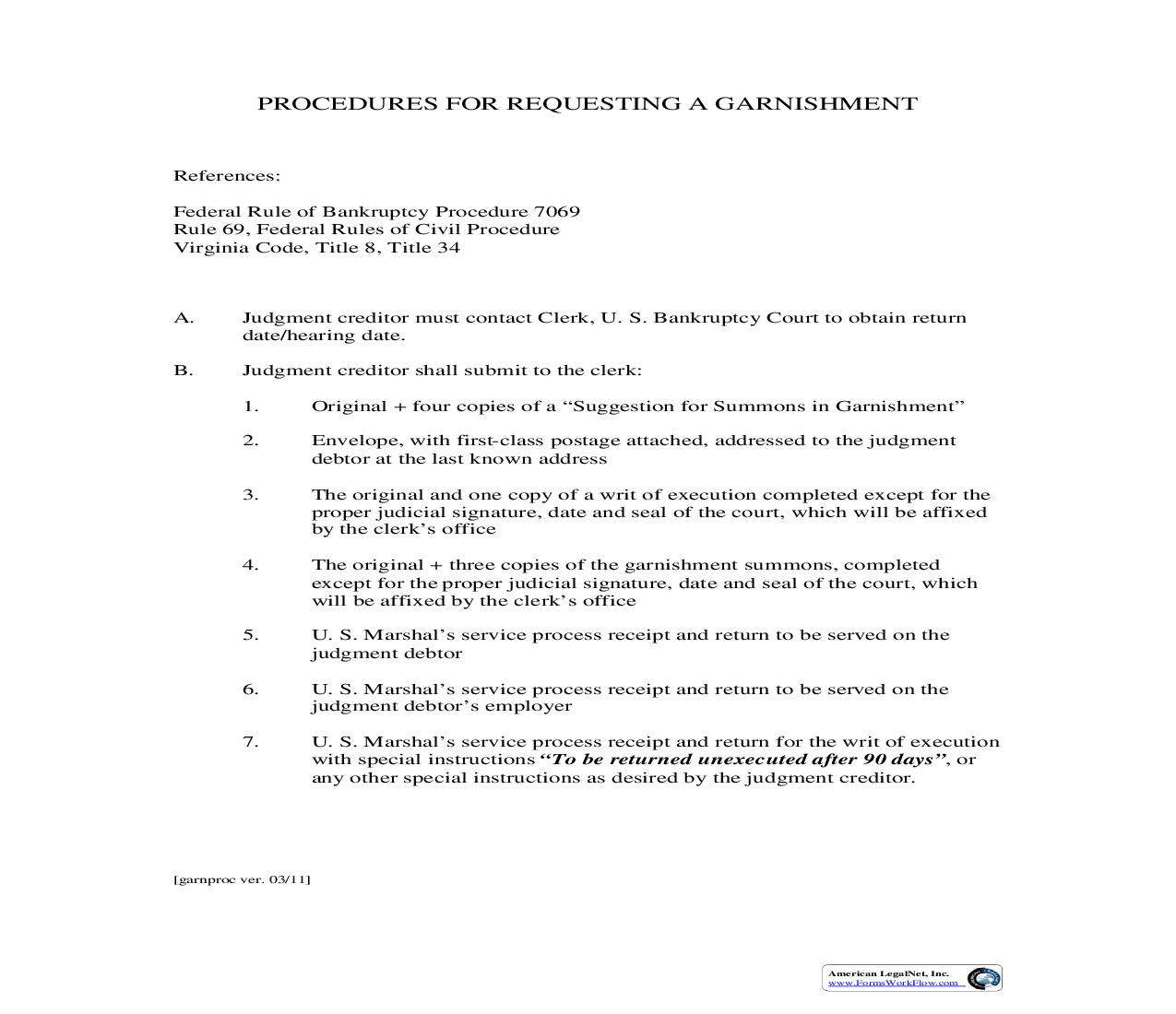 Procedures For Requesting A Garnishment | Pdf Fpdf Doc Docx | Virginia