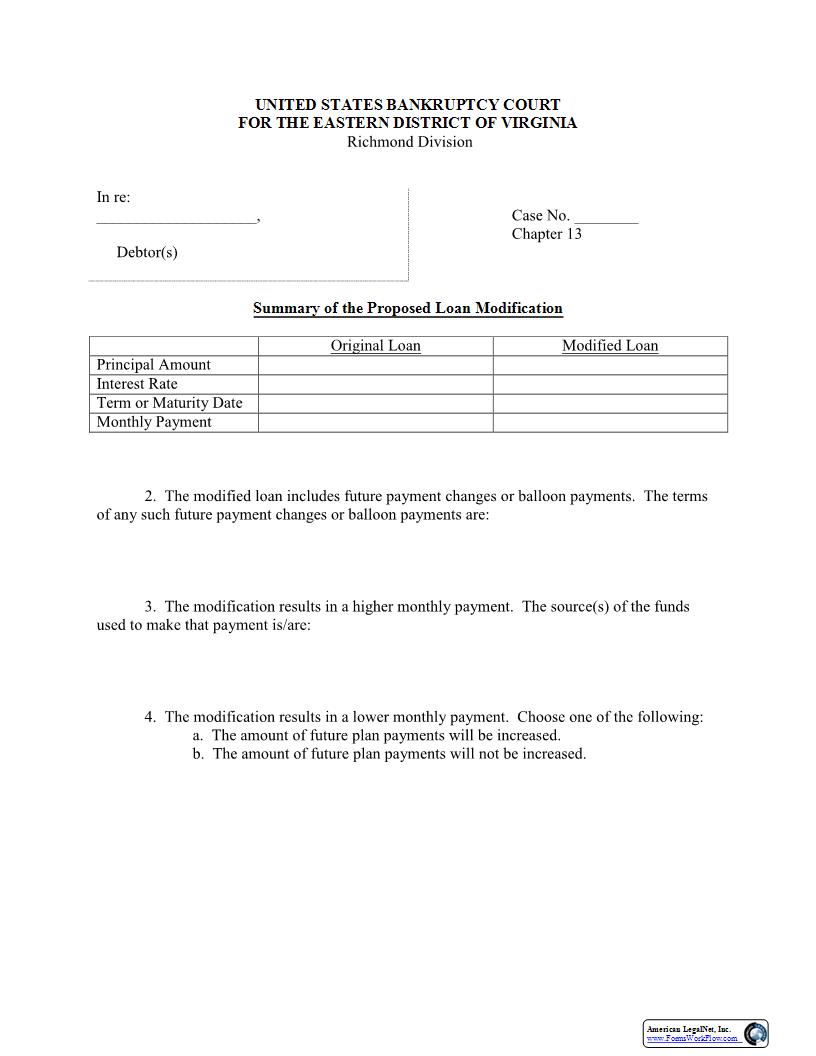 Summary Of The Proposed Loan Modification | Pdf Fpdf Docx | Virginia