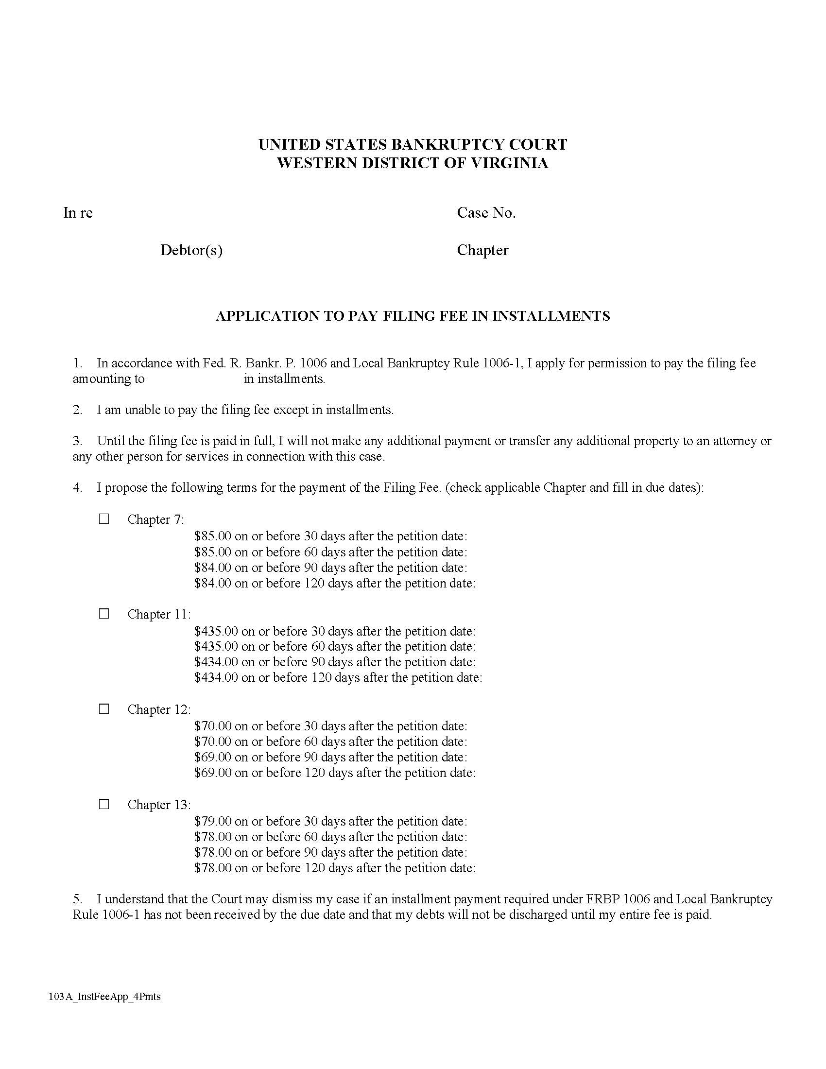 Application To Pay Fiing Fee In Installments | Pdf Fpdf Docx | Virginia
