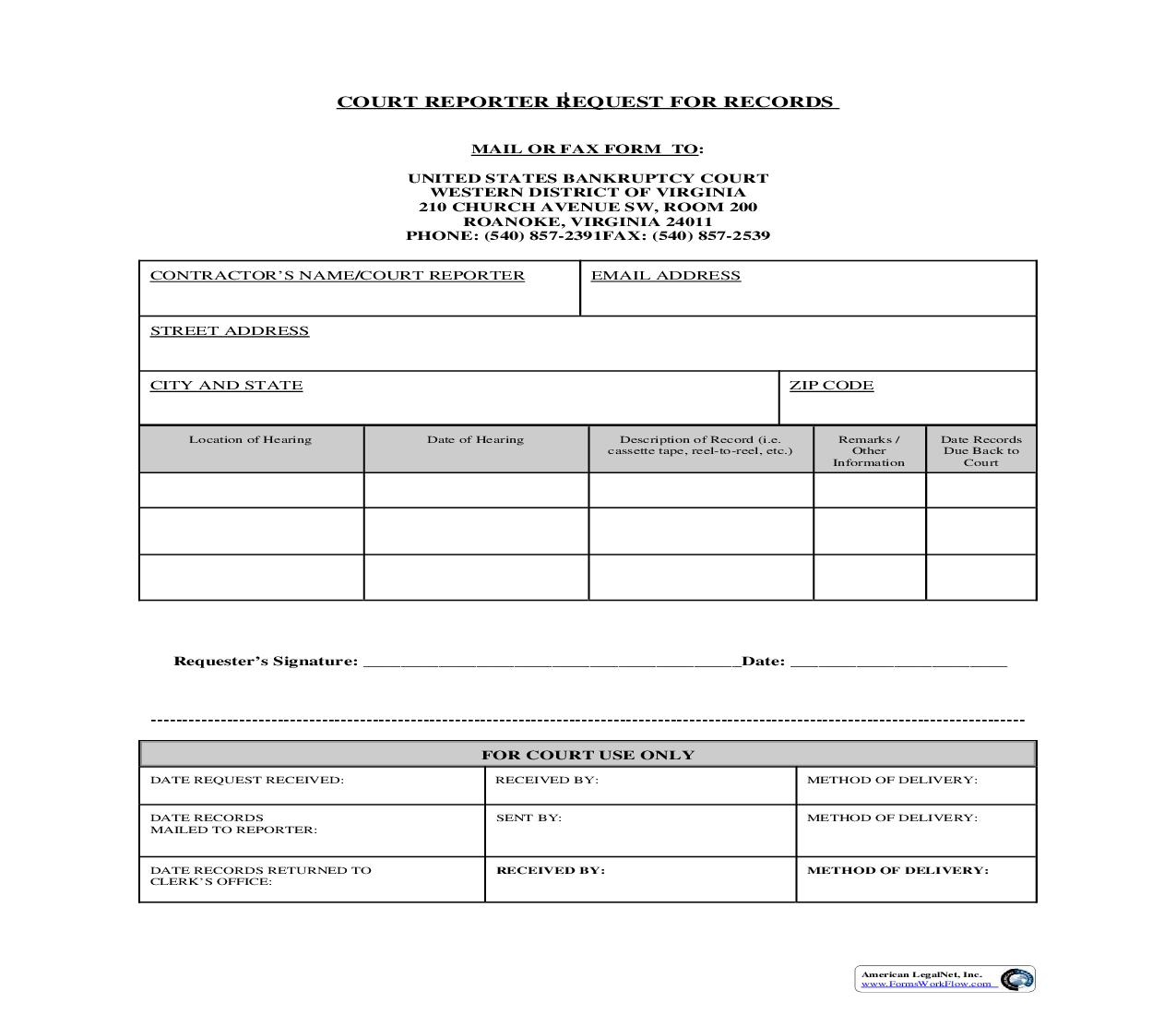 Court Reporter Request For Records | Pdf Fpdf Doc Docx | Virginia