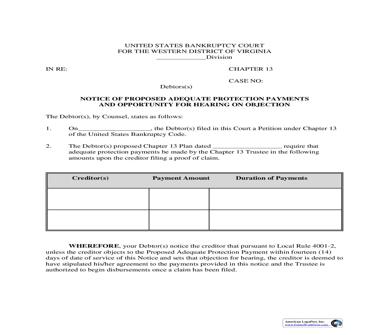Notice Of Proposed Adequate Protection Payments | Pdf Fpdf Doc Docx | Virginia