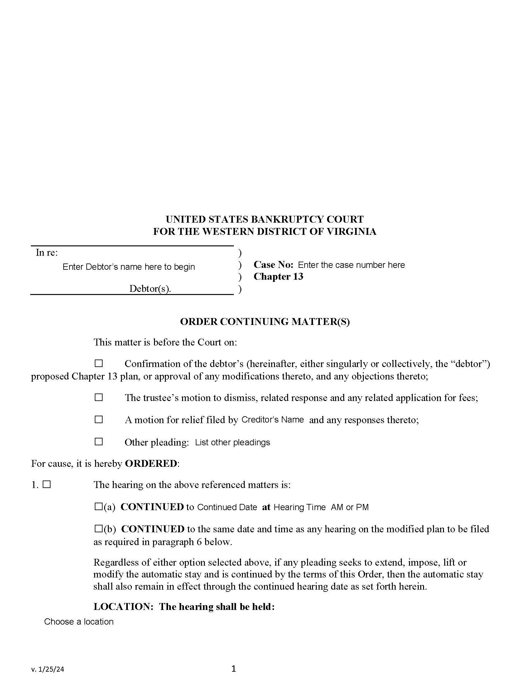 Order Continuing Matter(s) | Pdf Fpdf Doc Docx | Virginia