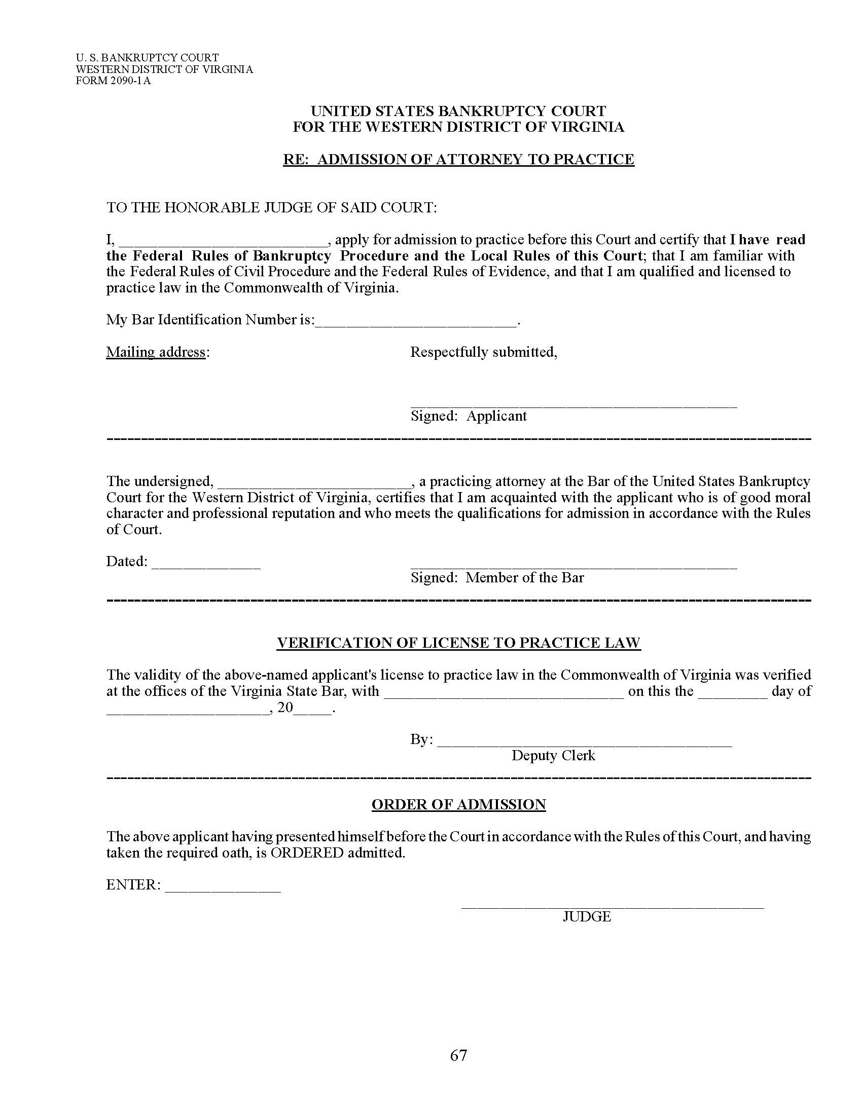 Re Admission Of Attorney To Practice {2090-1A} | Pdf Fpdf Docx | Virginia