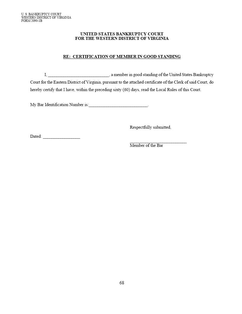 Re Certification Of Member In Good Standing {2090-1B} | Pdf Docx | Virginia