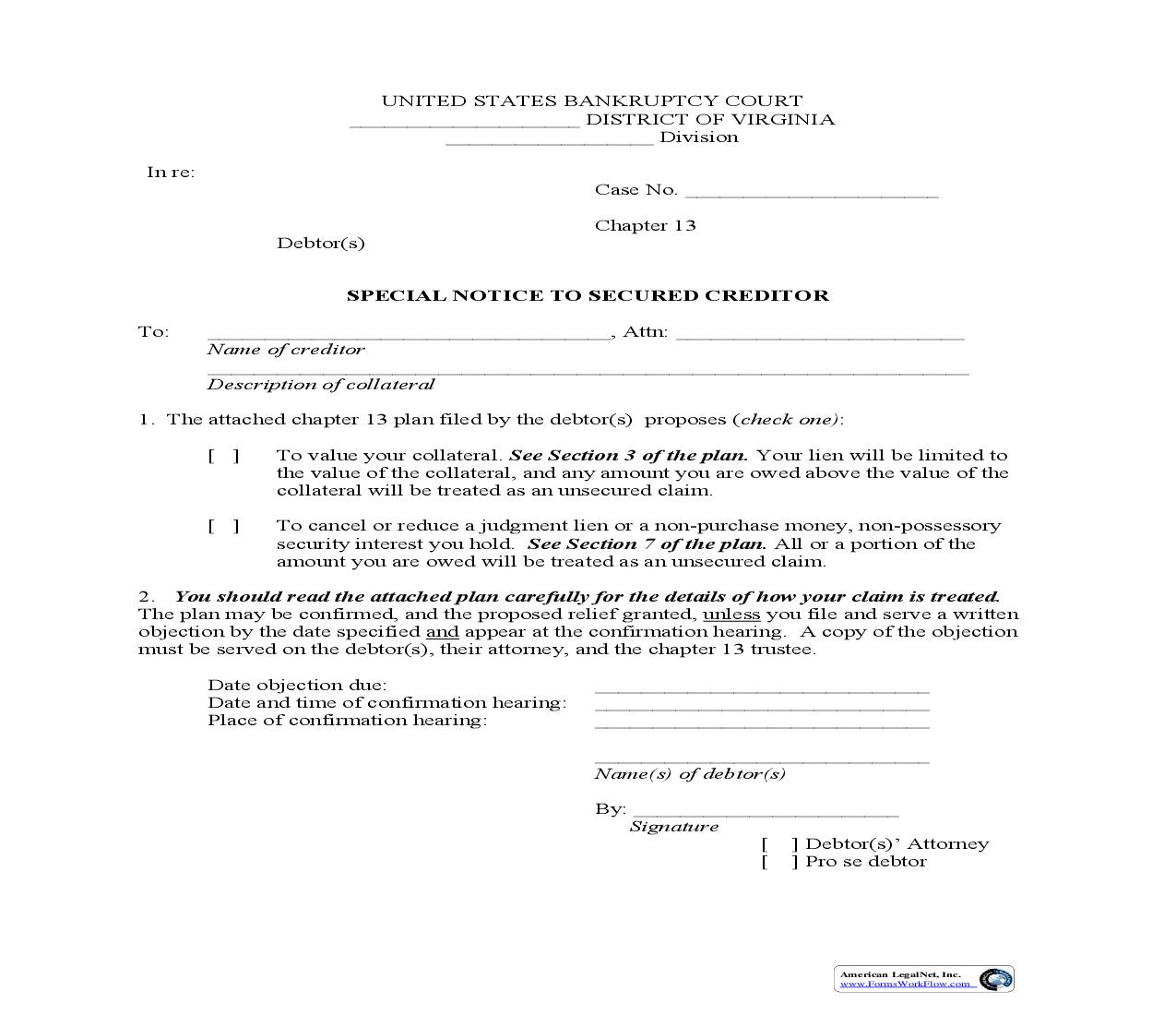 Special Notice To Secured Creditor {3015C} | Pdf Fpdf Doc Docx | Virginia